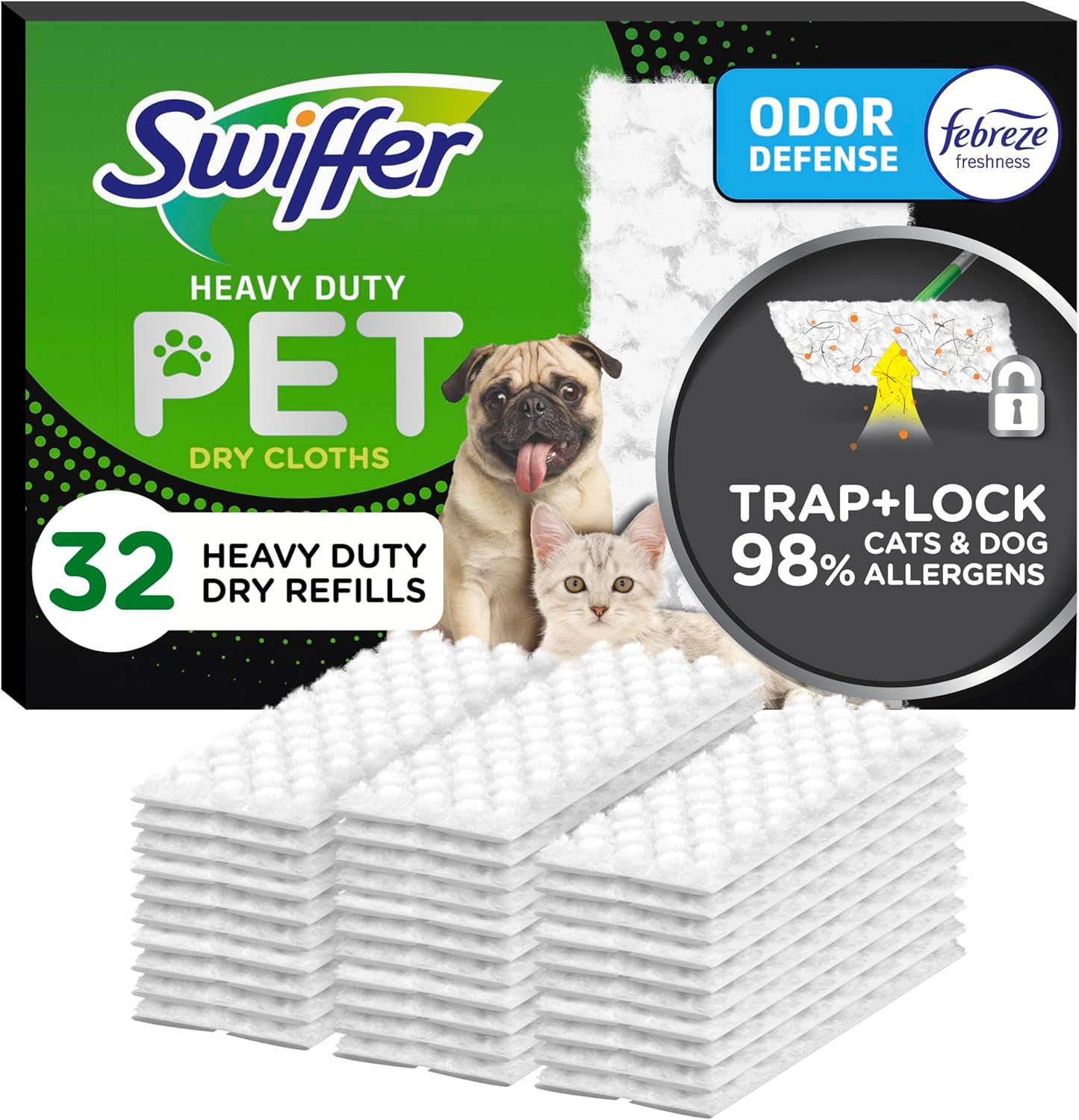 Sweeper Pet | Heavy Duty Dry Sweeper Replacement Cloths | Odor Resistant | Floor Cleaning | 32 Count
