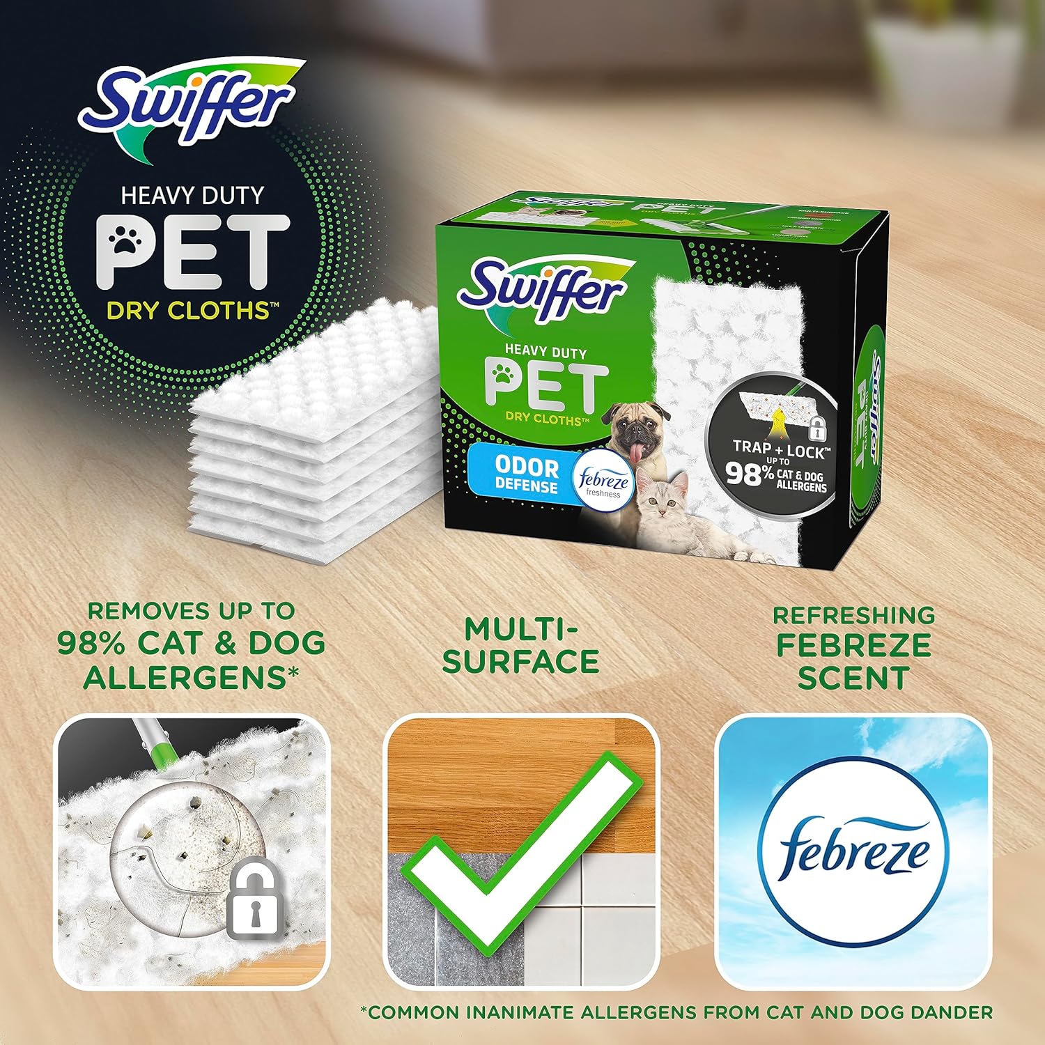 Sweeper Pet | Heavy Duty Dry Sweeper Replacement Cloths | Odor Resistant | Floor Cleaning | 32 Count