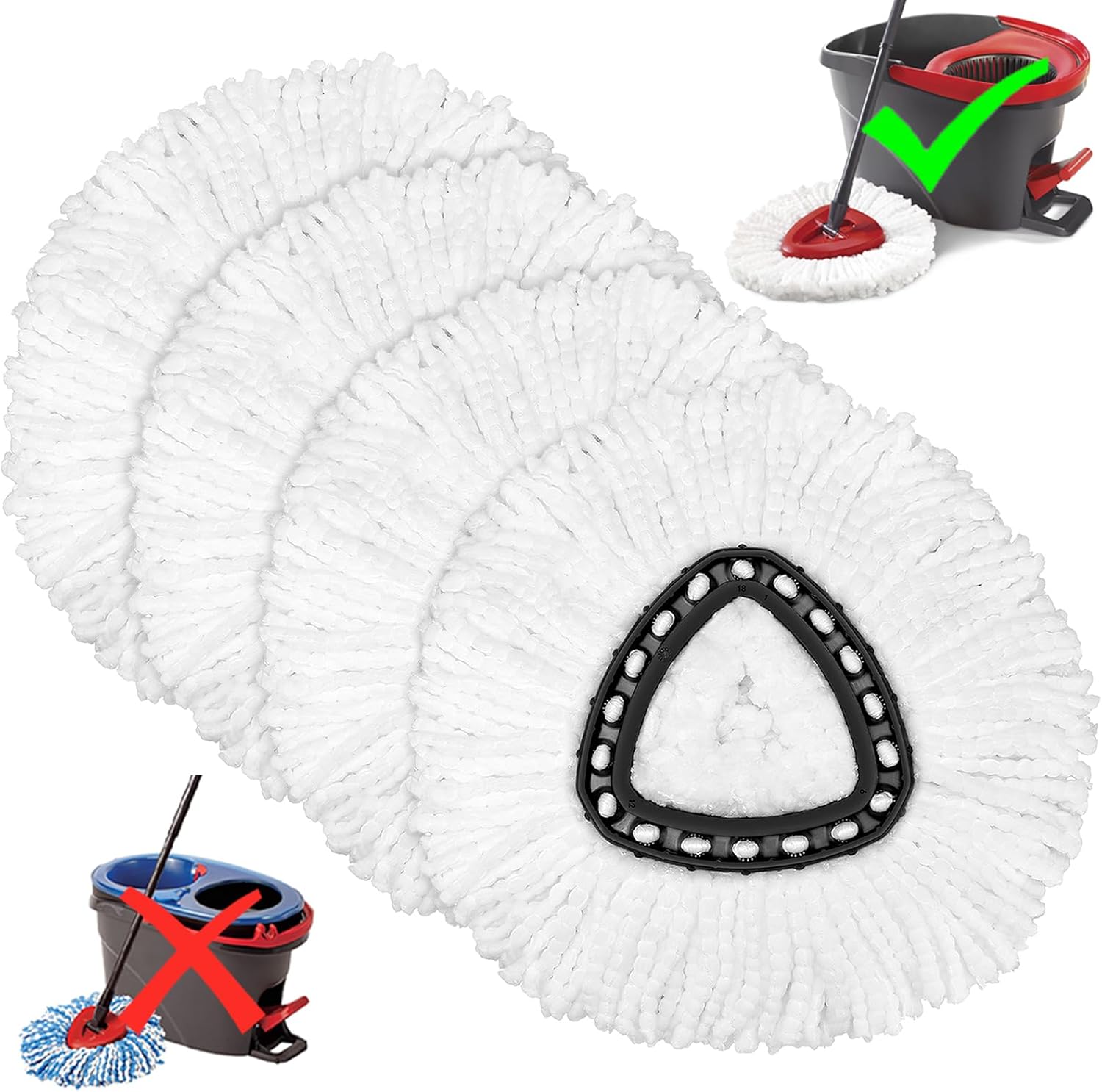 4 Replacement Mop Heads for O-Ceda Easy Wrin Spin Mop | Microfiber Spin Mop Replacement | Easy to Clean Mop Head Replacement