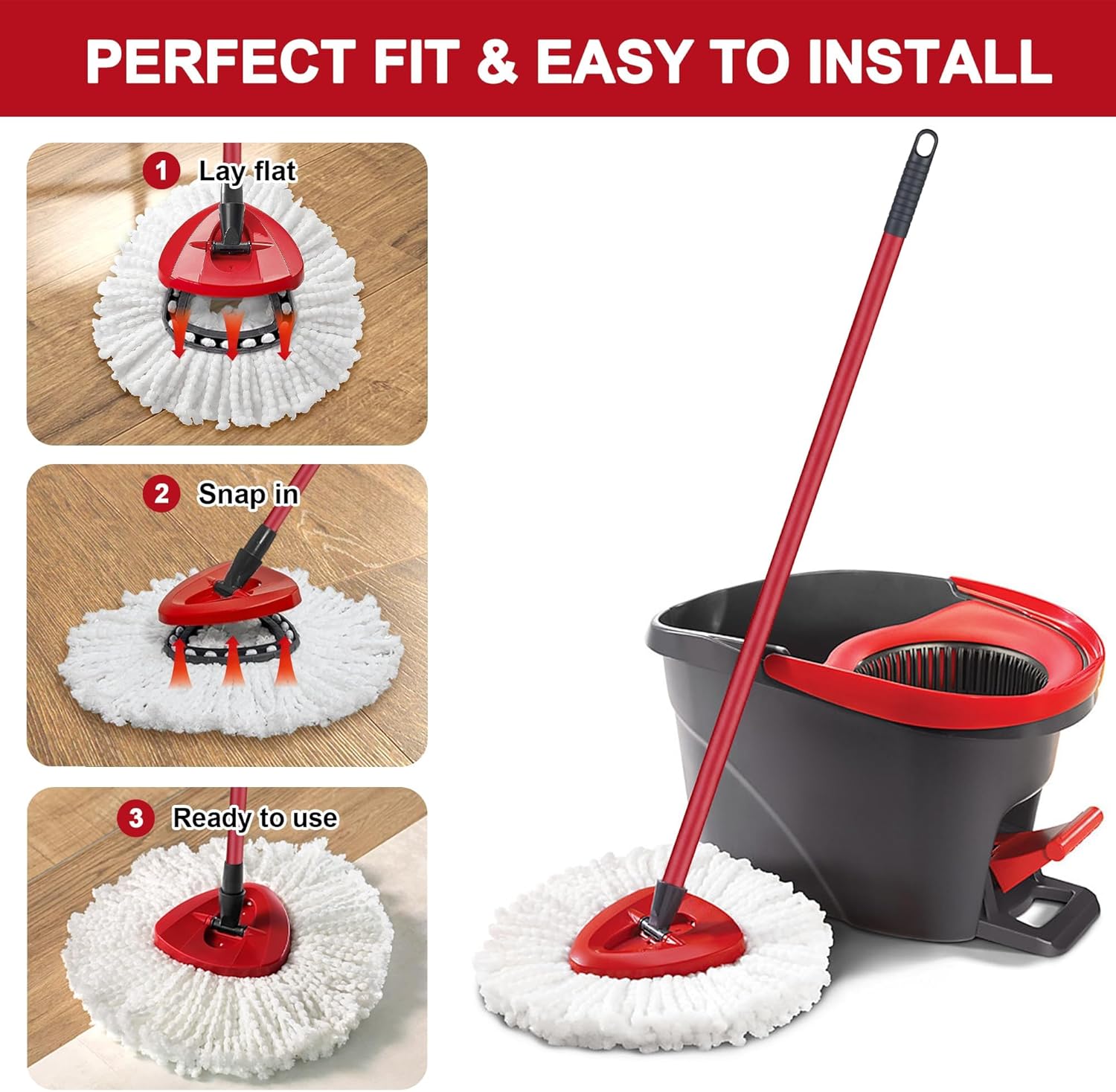 4 Replacement Mop Heads for O-Ceda Easy Wrin Spin Mop | Microfiber Spin Mop Replacement | Easy to Clean Mop Head Replacement