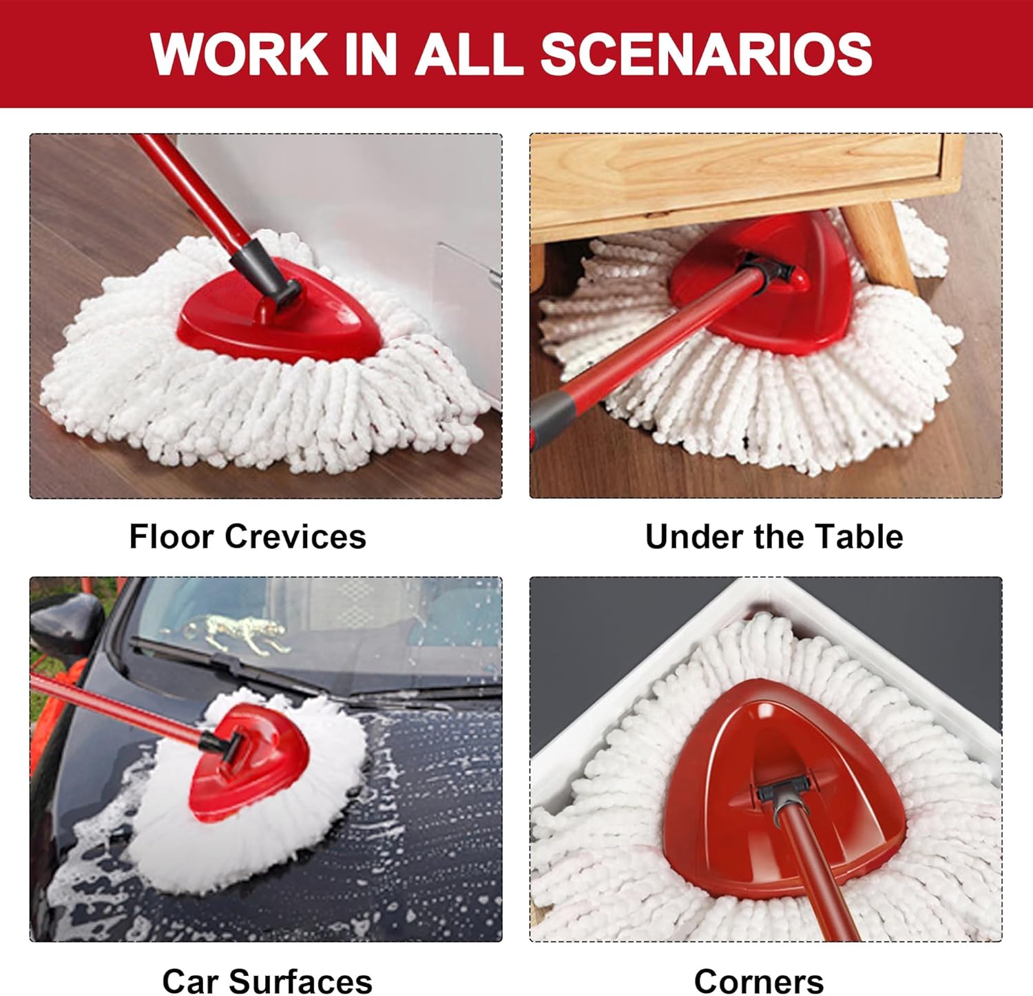 4 Replacement Mop Heads for O-Ceda Easy Wrin Spin Mop | Microfiber Spin Mop Replacement | Easy to Clean Mop Head Replacement