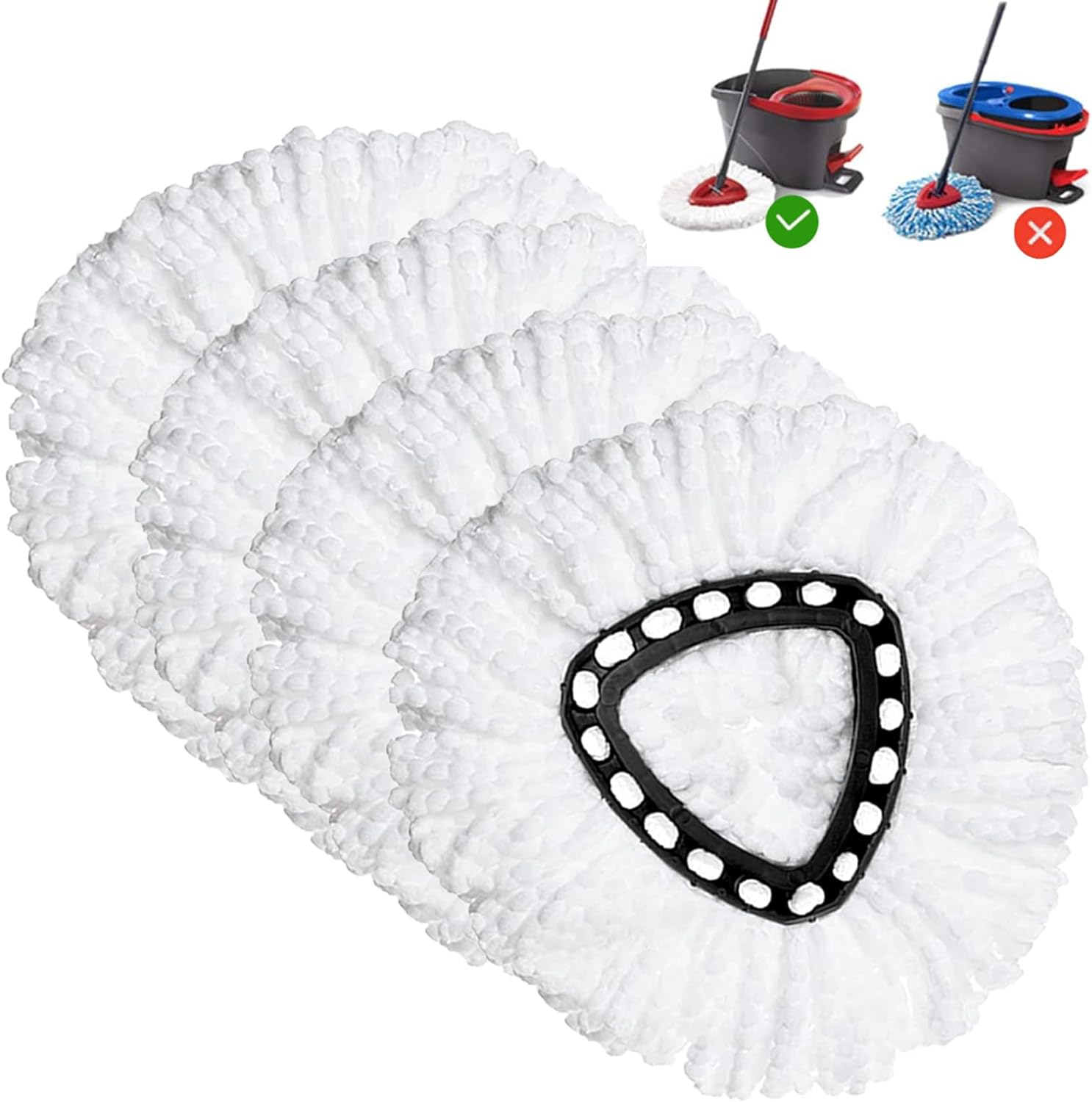 Spin Mop Replacement Heads 4-Piece Mop Replacement Compatible with Ocedar Triangle Spin MopMicrofiber Spin Mop Replacement | Deep Cleaning | Machine Washable | Easy to Change
