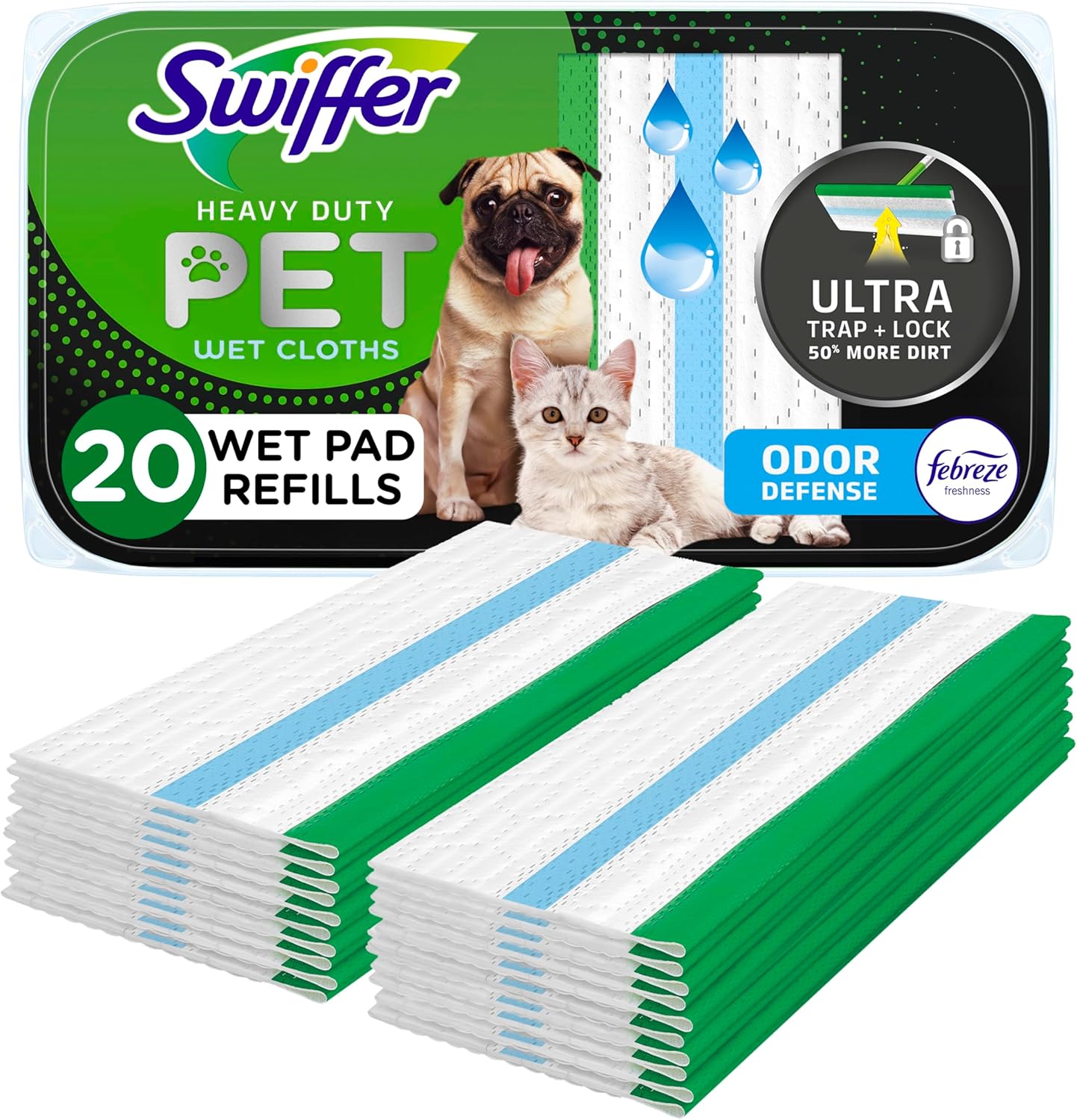 Sweeper Pet Heavy Duty Multi-Surface Replacement Wipes for Floor Mopping and Cleaning | Fresh Scent | 20 Count