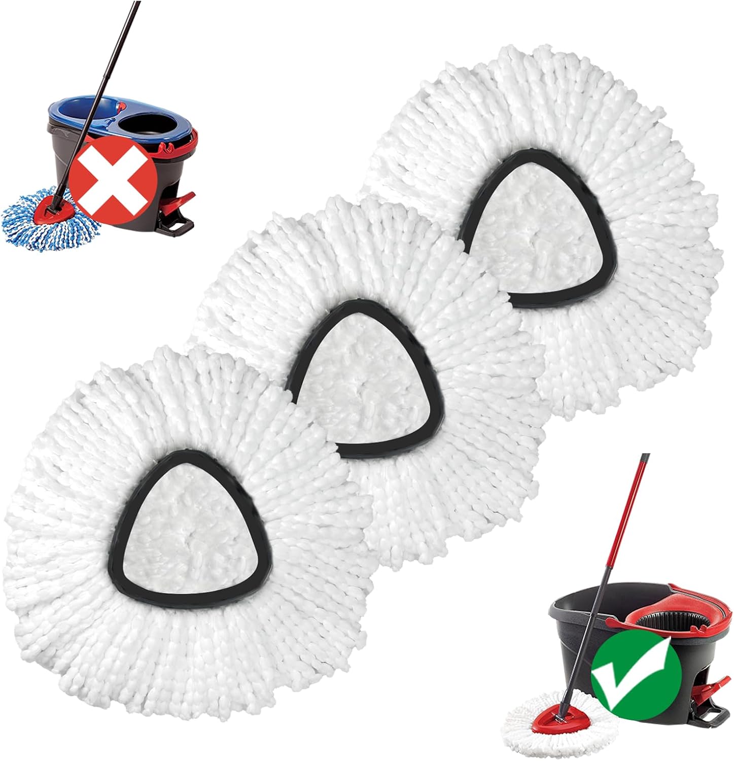Replacement Mop Heads | 3-Piece Spin Mop Replacement Heads Easywring 1 Canister System | Easy to Clean | Microfiber | Machine Washable
