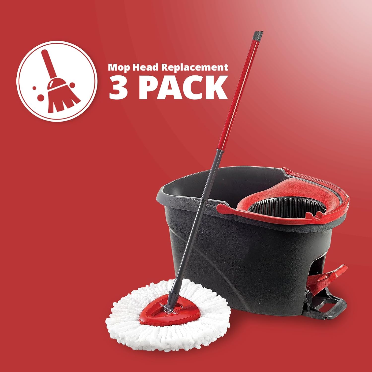 Replacement Mop Heads | 3-Piece Spin Mop Replacement Heads Easywring 1 Canister System | Easy to Clean | Microfiber | Machine Washable