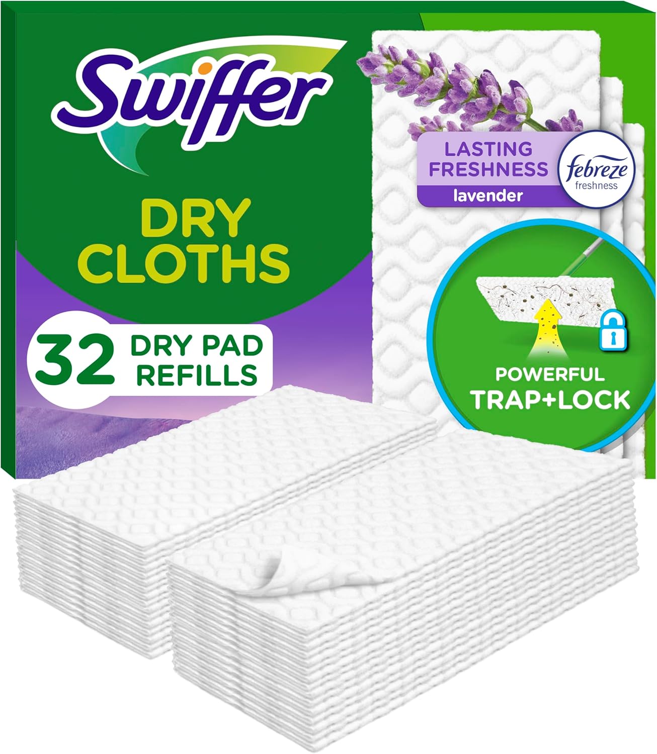 Sweeper Dry Sweeping Pads | Multi-Surface Replacement for Dusting Floor Mop with Febreze Lavender | Pack of 32