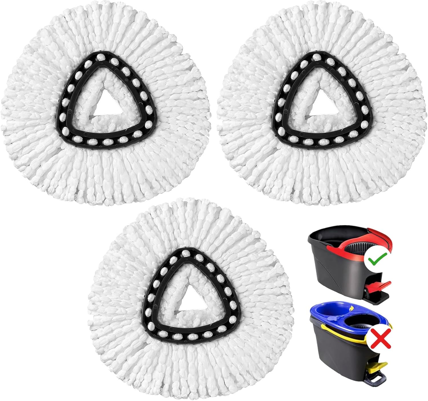 Mop Replacement Heads Compatible with EasyWring Spin Mop 3-Pack Washable Microfiber Spinning Head Replacement - Easy to Clean Mop Head Replacement