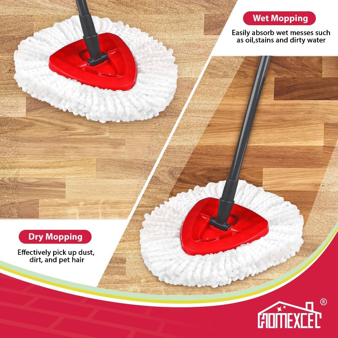 Mop Replacement Heads Compatible with EasyWring Spin Mop 3-Pack Washable Microfiber Spinning Head Replacement - Easy to Clean Mop Head Replacement