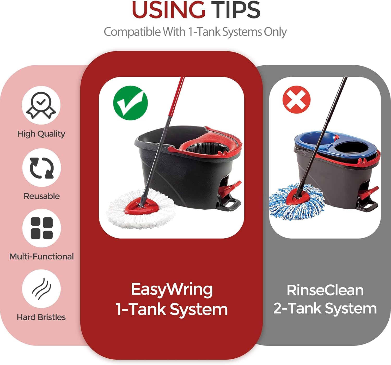 Scrub Brush | 2 Piece Spin Mop Scrub Brush Head for O Cedar EasyWring 1 Canister System | Hard Bristle Cleaning Brush for Bathrooms | Kitchens | Tubs and Tiles