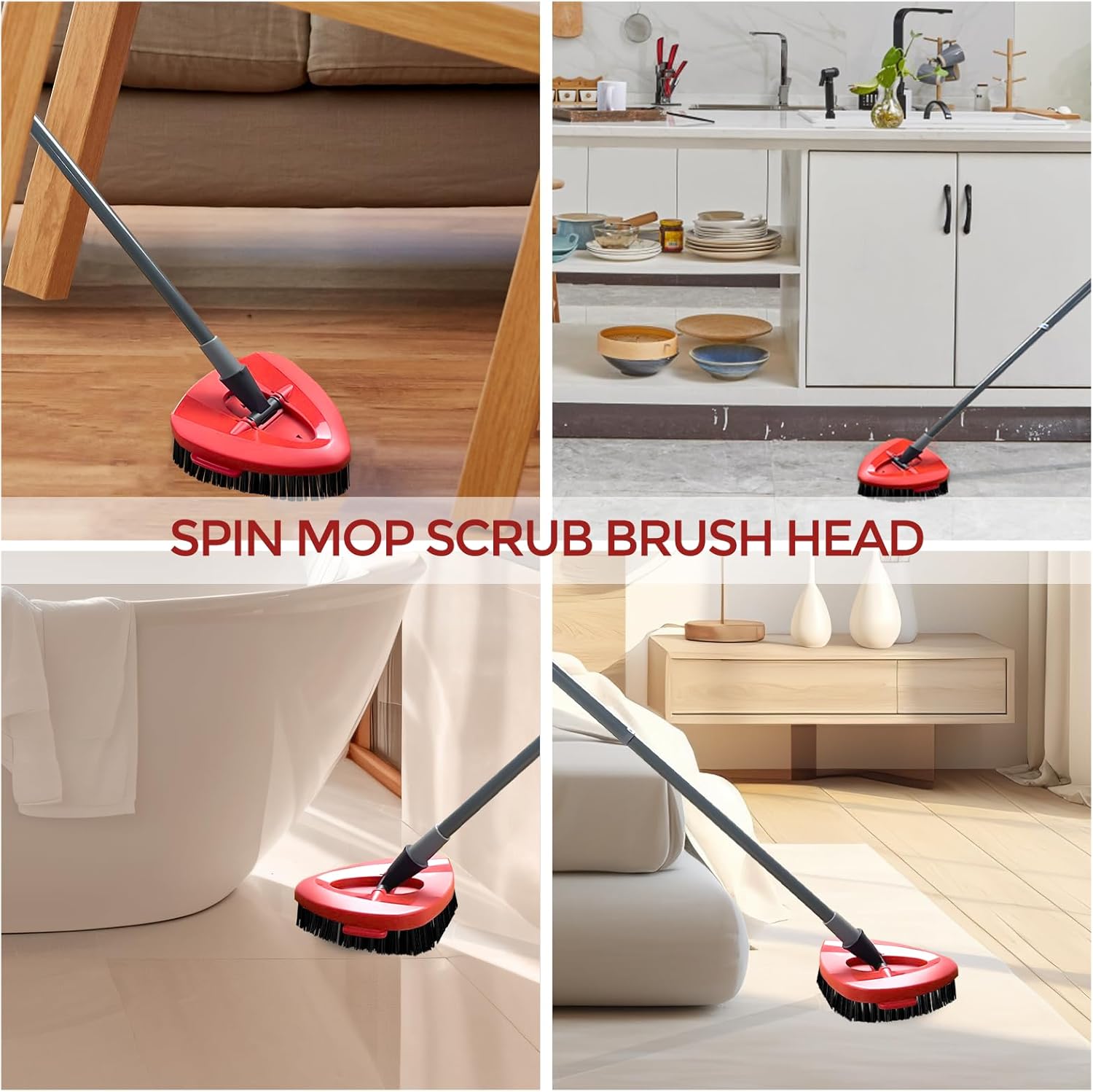 Scrub Brush | 2 Piece Spin Mop Scrub Brush Head for O Cedar EasyWring 1 Canister System | Hard Bristle Cleaning Brush for Bathrooms | Kitchens | Tubs and Tiles