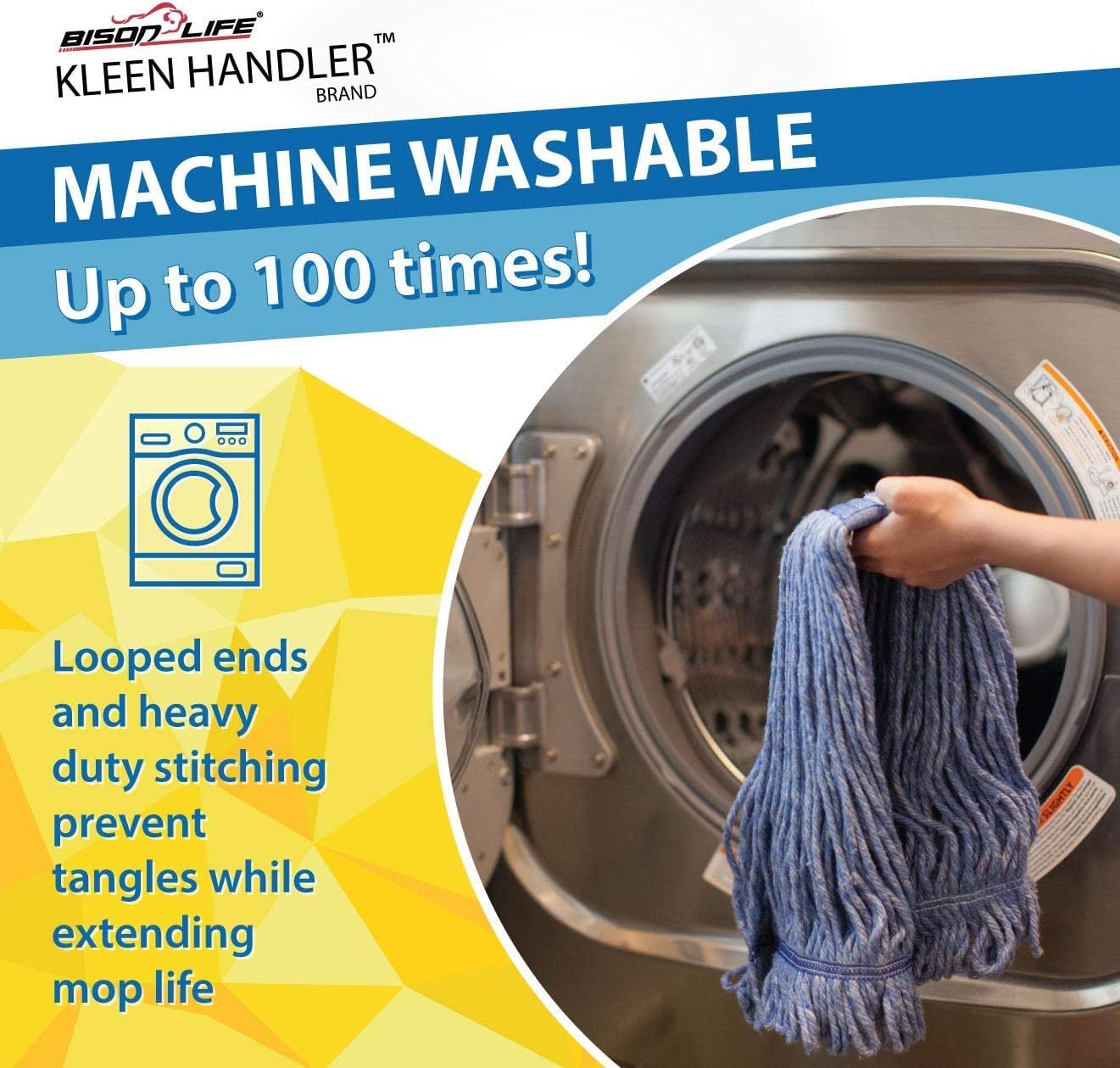 3-Piece Replacement Heavy Duty Commercial Mop Head | Wet Industrial Cotton Loop Endline Cleaning Mop Head Replacement | Blue Mop