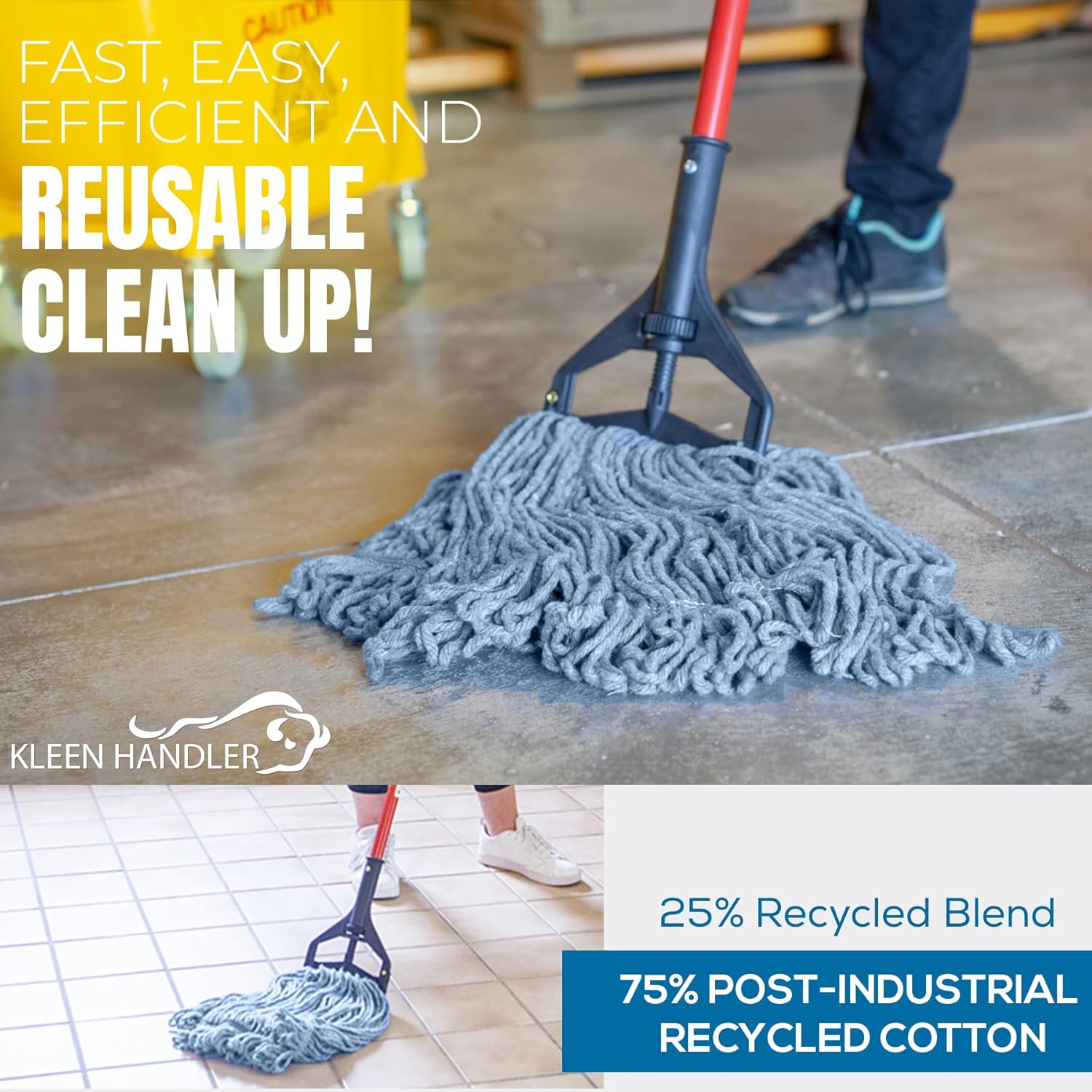 3-Piece Replacement Heavy Duty Commercial Mop Head | Wet Industrial Cotton Loop Endline Cleaning Mop Head Replacement | Blue Mop