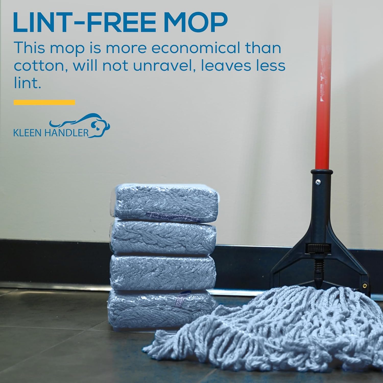 3-Piece Replacement Heavy Duty Commercial Mop Head | Wet Industrial Cotton Loop Endline Cleaning Mop Head Replacement | Blue Mop