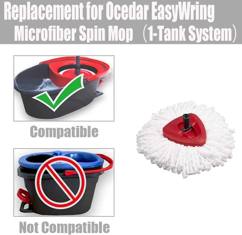Spinning Mop Head | Base | Handle Replacement for O-Ceda EasyWring Microfiber Spinning Mop | 2 Microfiber Mop Replacement | 1 Triangle Mop Head Cover and 30-58 Inch Mop Handle Set Set Combo (White (1 Tank) System) ))))))