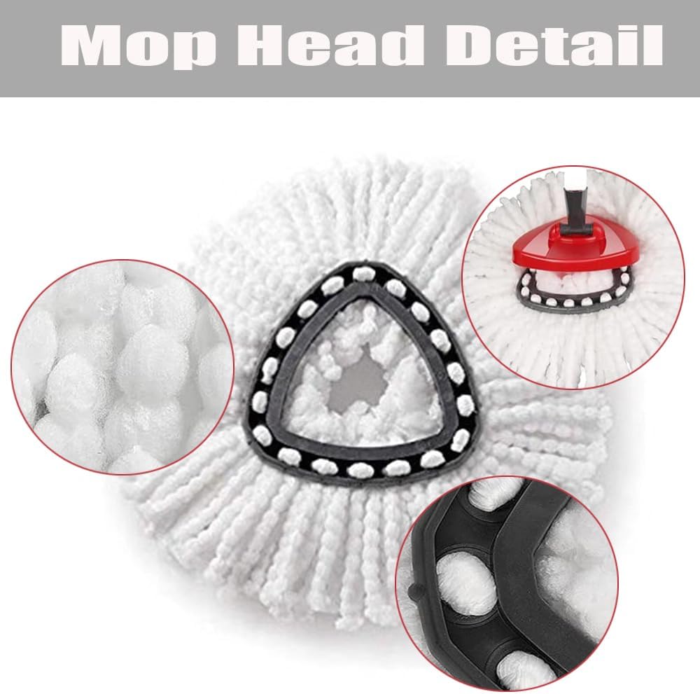 Spinning Mop Head | Base | Handle Replacement for O-Ceda EasyWring Microfiber Spinning Mop | 2 Microfiber Mop Replacement | 1 Triangle Mop Head Cover and 30-58 Inch Mop Handle Set Set Combo (White (1 Tank) System) ))))))
