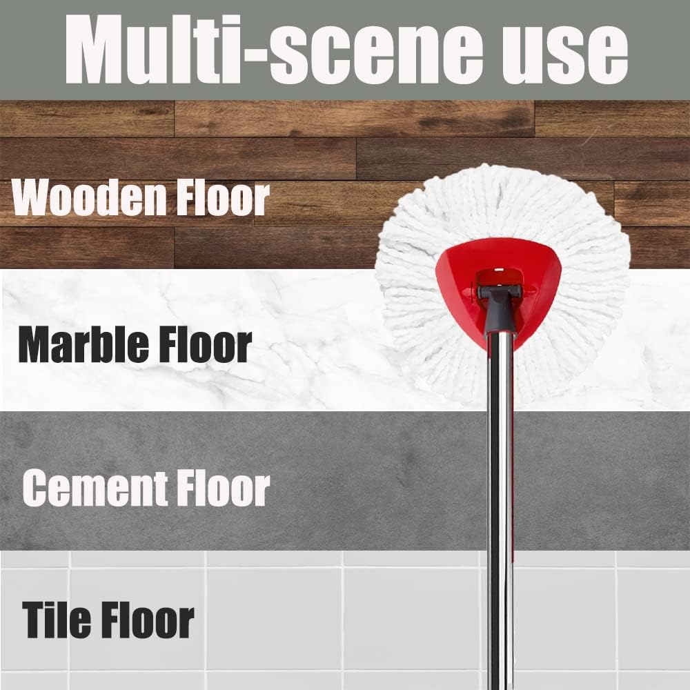Spinning Mop Head | Base | Handle Replacement for O-Ceda EasyWring Microfiber Spinning Mop | 2 Microfiber Mop Replacement | 1 Triangle Mop Head Cover and 30-58 Inch Mop Handle Set Set Combo (White (1 Tank) System) ))))))