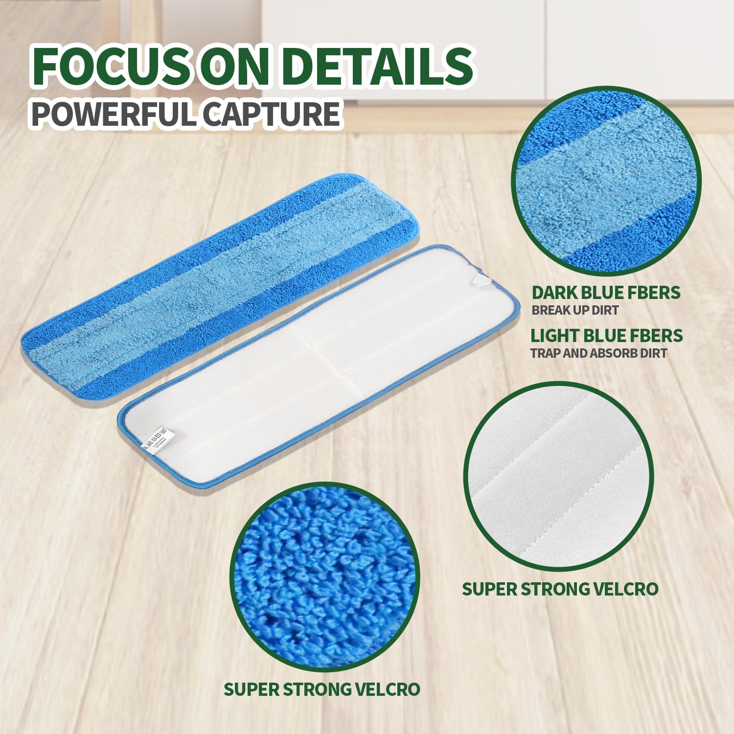 3-Piece Microfiber Cleaning Pad for Bona Mop | Reusable Microfiber Mop Pad for 45.72 cm Mop | Replacement Cleaning Mop Pad for Hardwood Floors | Machine Washable
