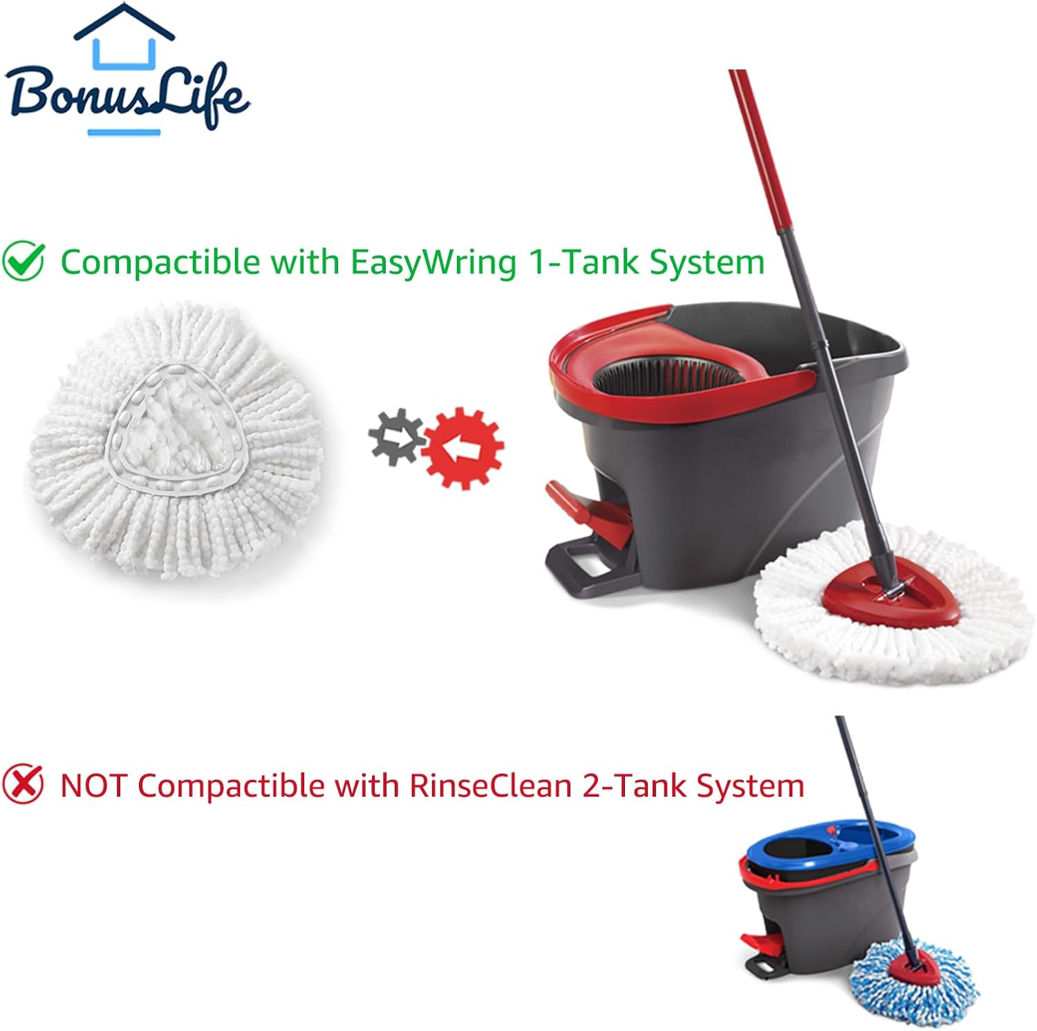 BonusLife Replacement for O-Ceda EasyWrin Spin Mop Head 1 Canister System | 6 Replacements