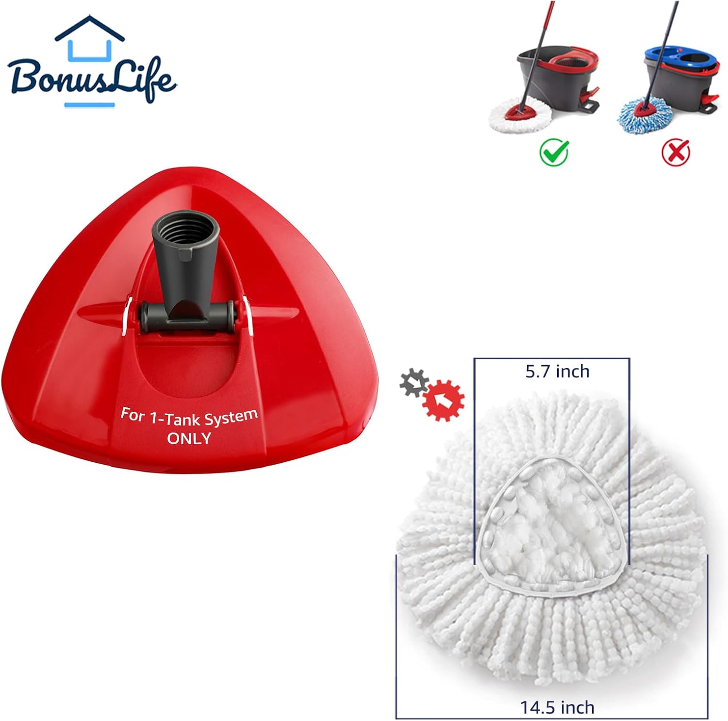 BonusLife Replacement for O-Ceda EasyWrin Spin Mop Head 1 Canister System | 6 Replacements