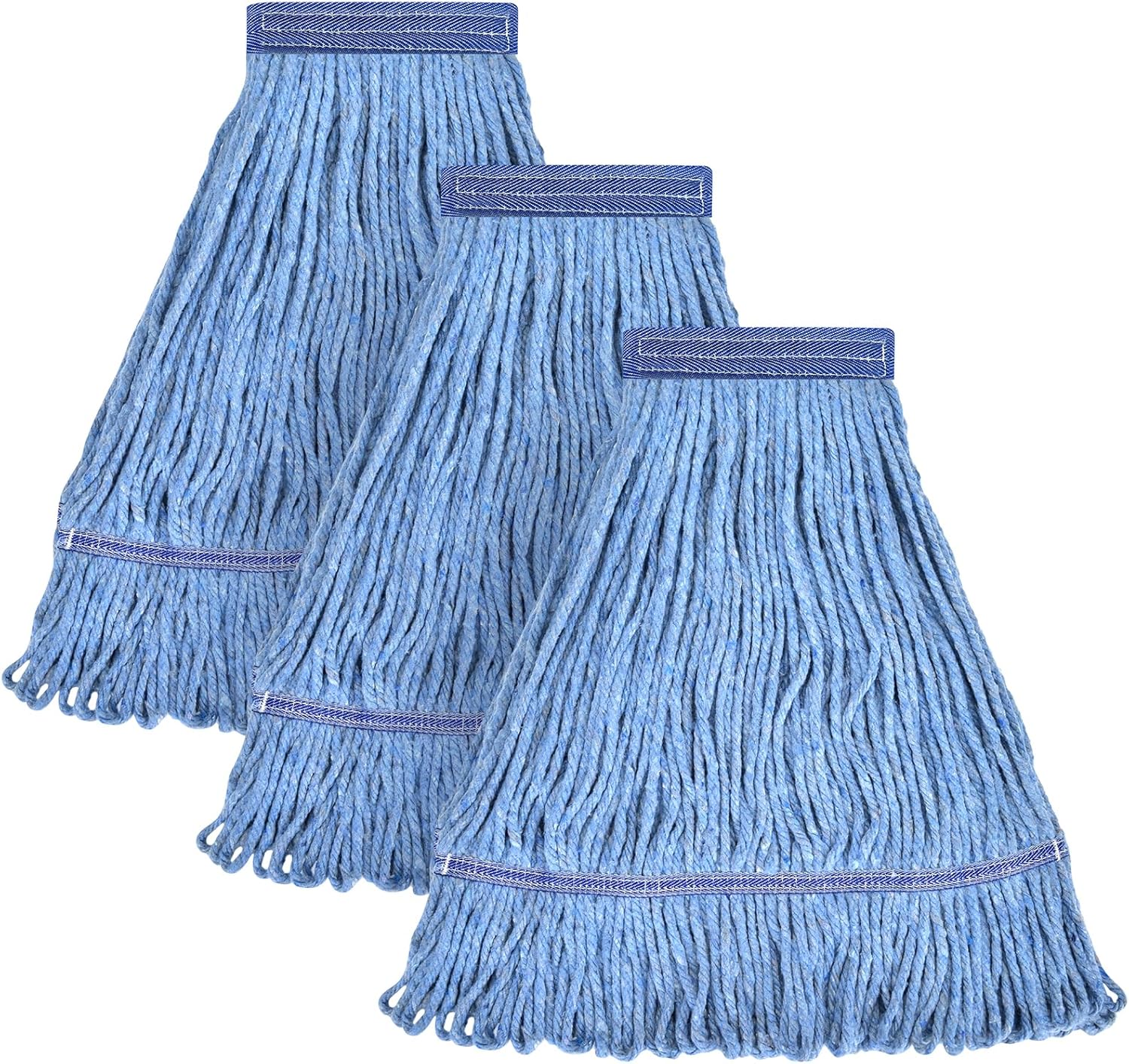 Heavy Duty Commercial Replacement Mop Head for General and Floor Cleaning | Wet Industrial Blue Cotton Loop End Cord Replacement (3-Pack) Blue