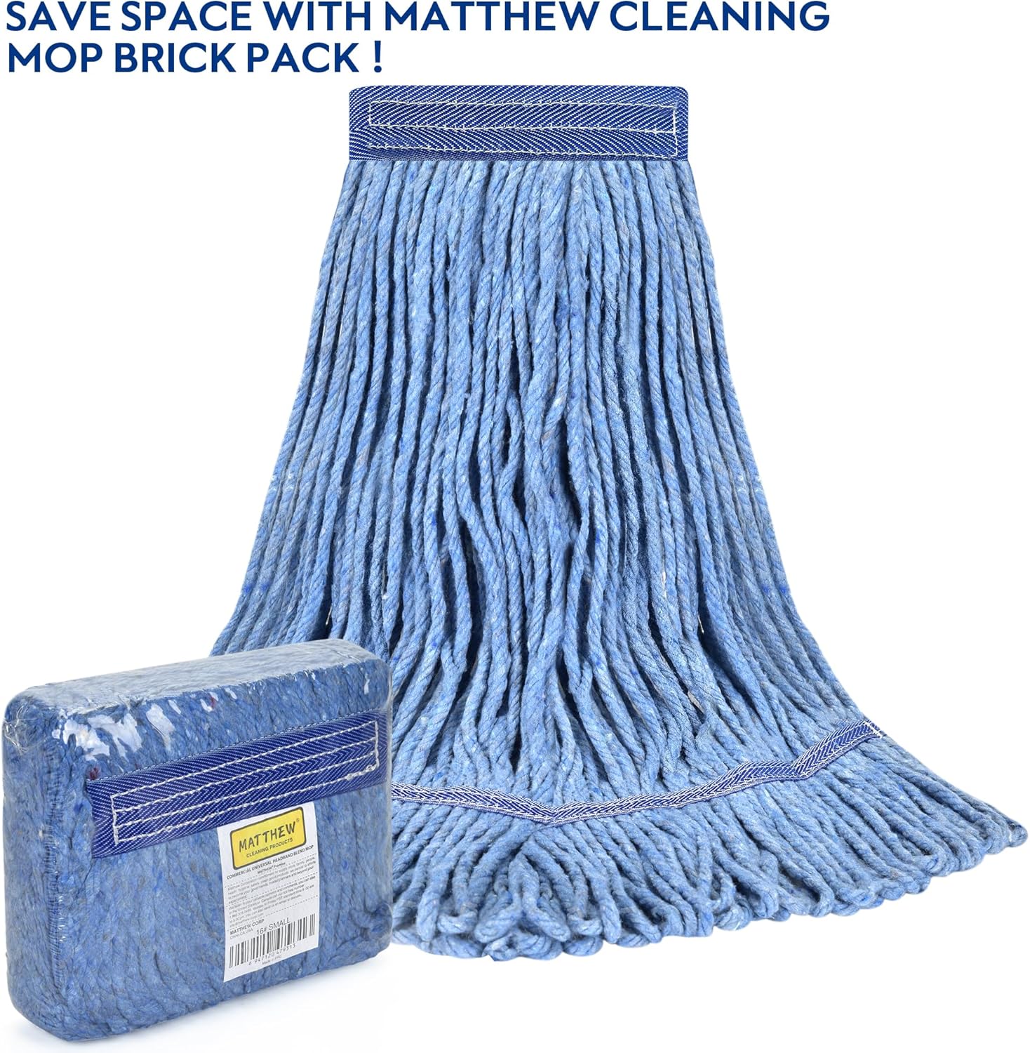 Heavy Duty Commercial Replacement Mop Head for General and Floor Cleaning | Wet Industrial Blue Cotton Loop End Cord Replacement (3-Pack) Blue
