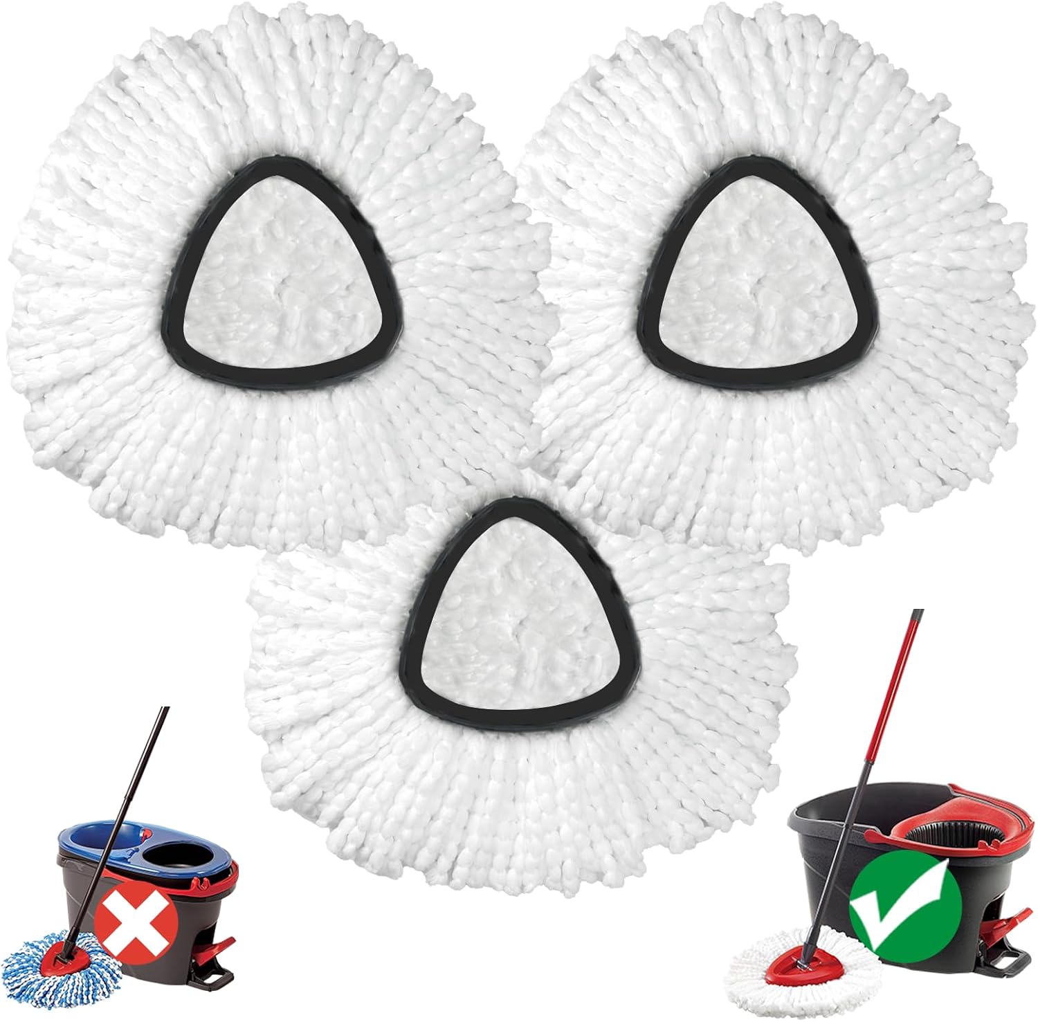 Replacement Mop Heads | 3-Piece Spinning Mop Replacement Heads Compatible with O Cedar Easywring 1 Canister System | Strong Cleaning Power | Microfiber | Helping Hand Chores | Machine Washable | Easy to Replace | White
