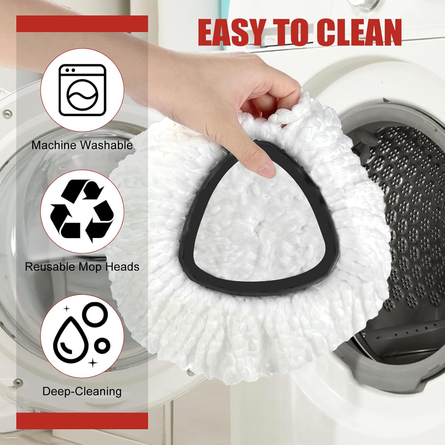Replacement Mop Heads | 3-Piece Spinning Mop Replacement Heads Compatible with O Cedar Easywring 1 Canister System | Strong Cleaning Power | Microfiber | Helping Hand Chores | Machine Washable | Easy to Replace | White