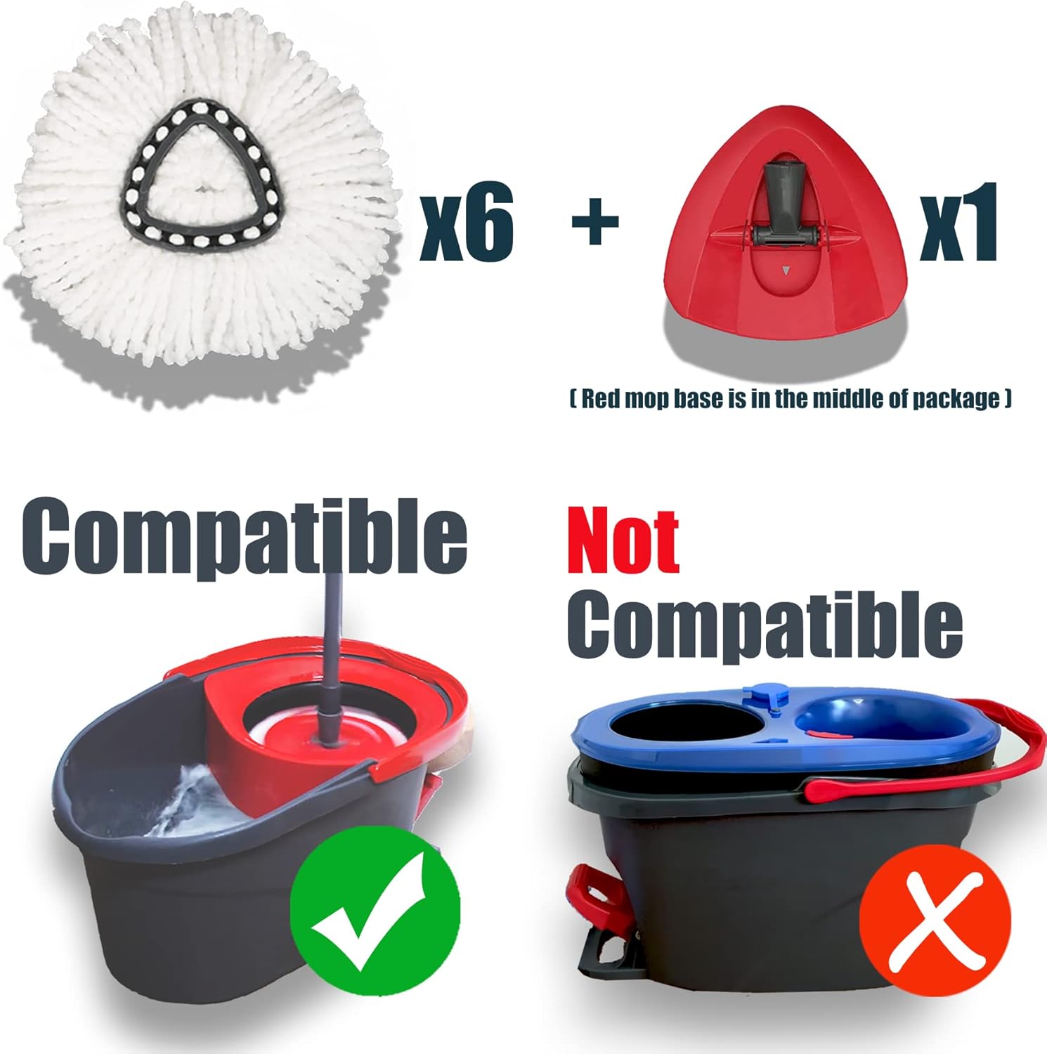 6-piece Replacement Mop Head Compatible with Ocedar EasyWring Replacement Spin Mop for Ocedar 100% microfiber | deep cleaning | machine washable | easy to replace.