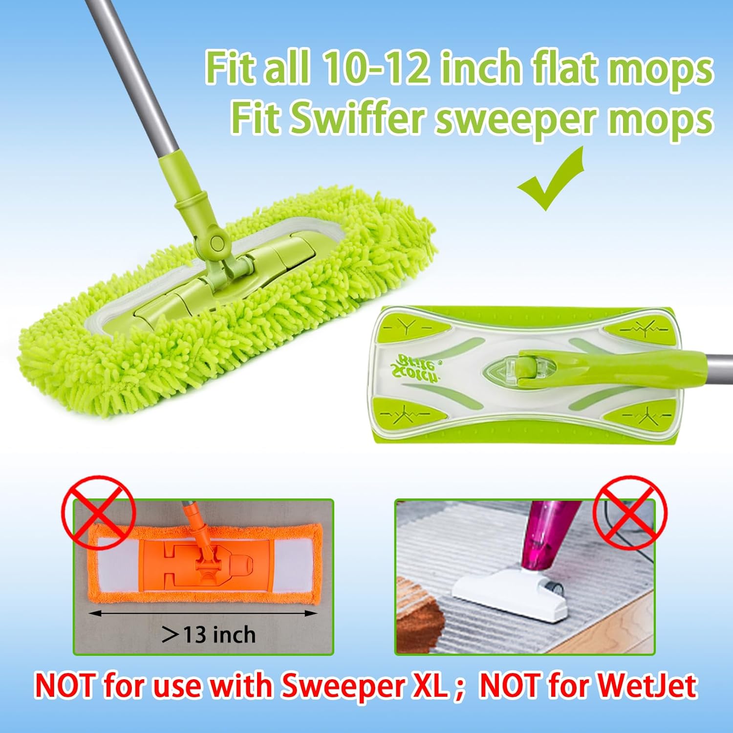 Unoutur Reusable Dry Sweeping Cloth Microfiber Wet Mop Pad Compatible Sweeper Mop Replacement Sweeping Mop Pad for Hardwood Surface Floor Cleaning (Pack of 4)