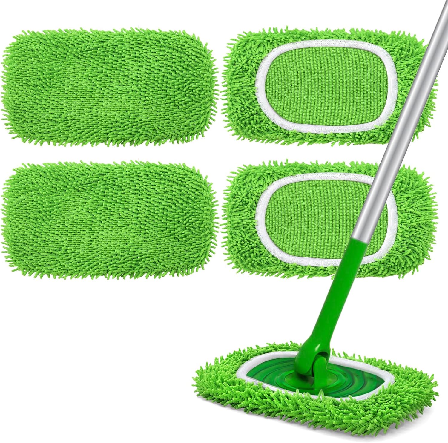 Yicotira Reusable Microfiber Mop Pads Compatible with Sweeper - 4-Pack of Dry Sweeping Cloths and Wet Mopping Cloths - Replacement Washable Wet Pads for Mopped Floors (Mop Not Included)