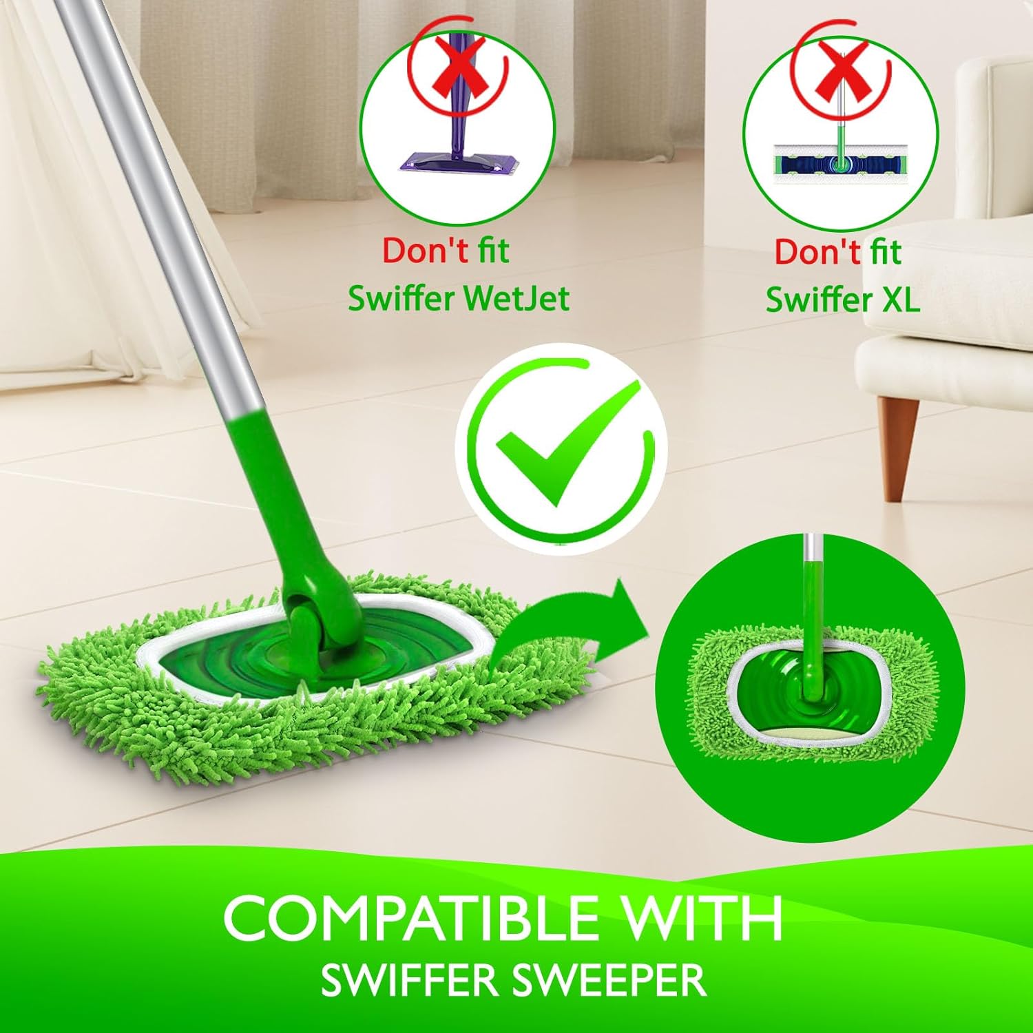 4 Pack Washable Dry/Wet Microfiber Mop Refill Pads