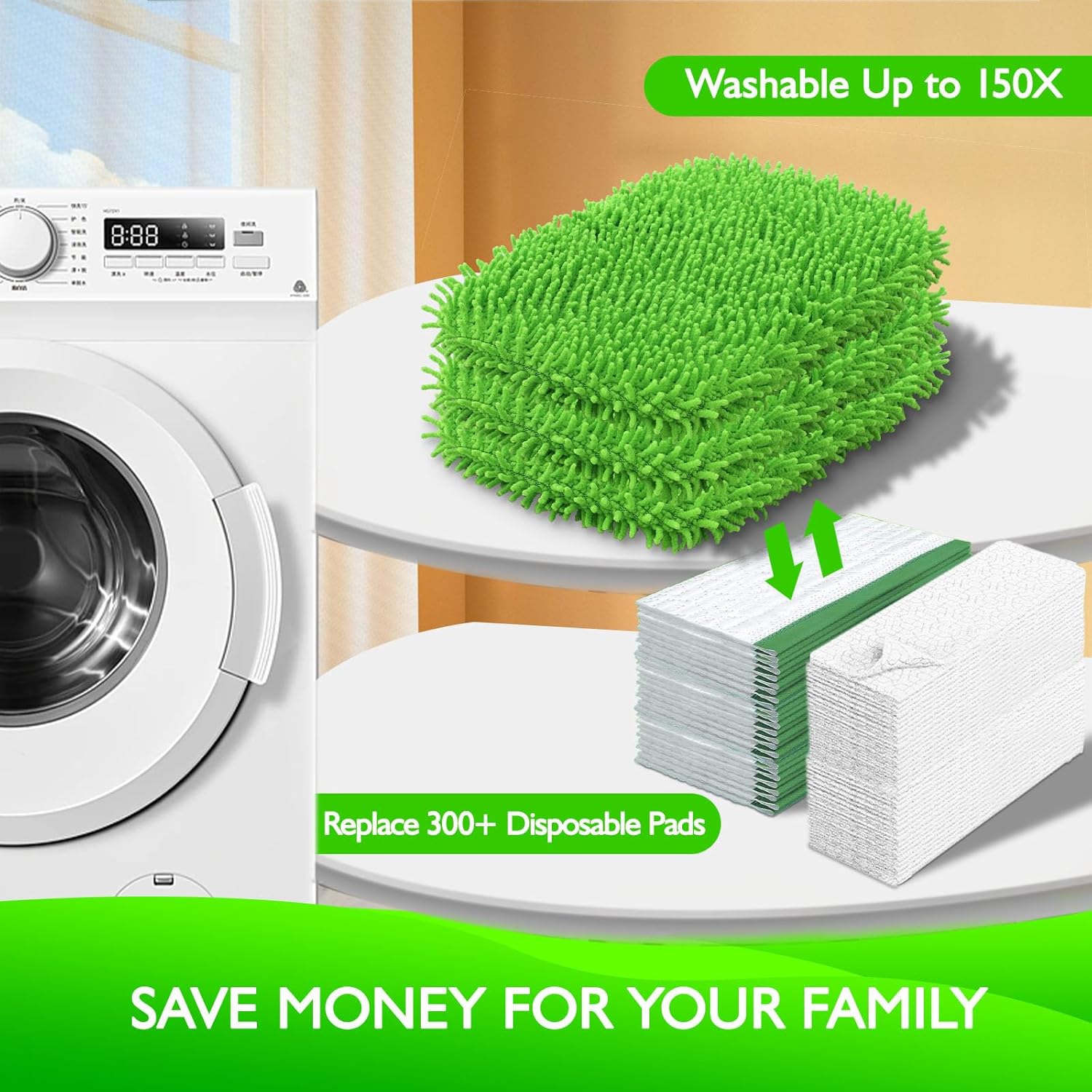 4 Pack Washable Dry/Wet Microfiber Mop Refill Pads