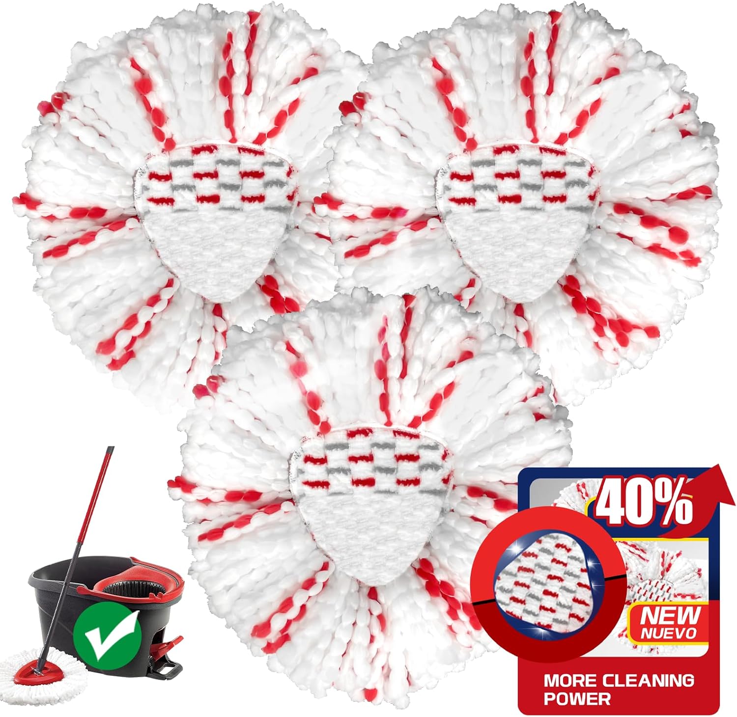 Replacement Mop Heads - 40% more cleaning power | 3-piece replacement rotary mop heads | easy to unscrew 1 canister system | easy to clean | microfiber | machine washable