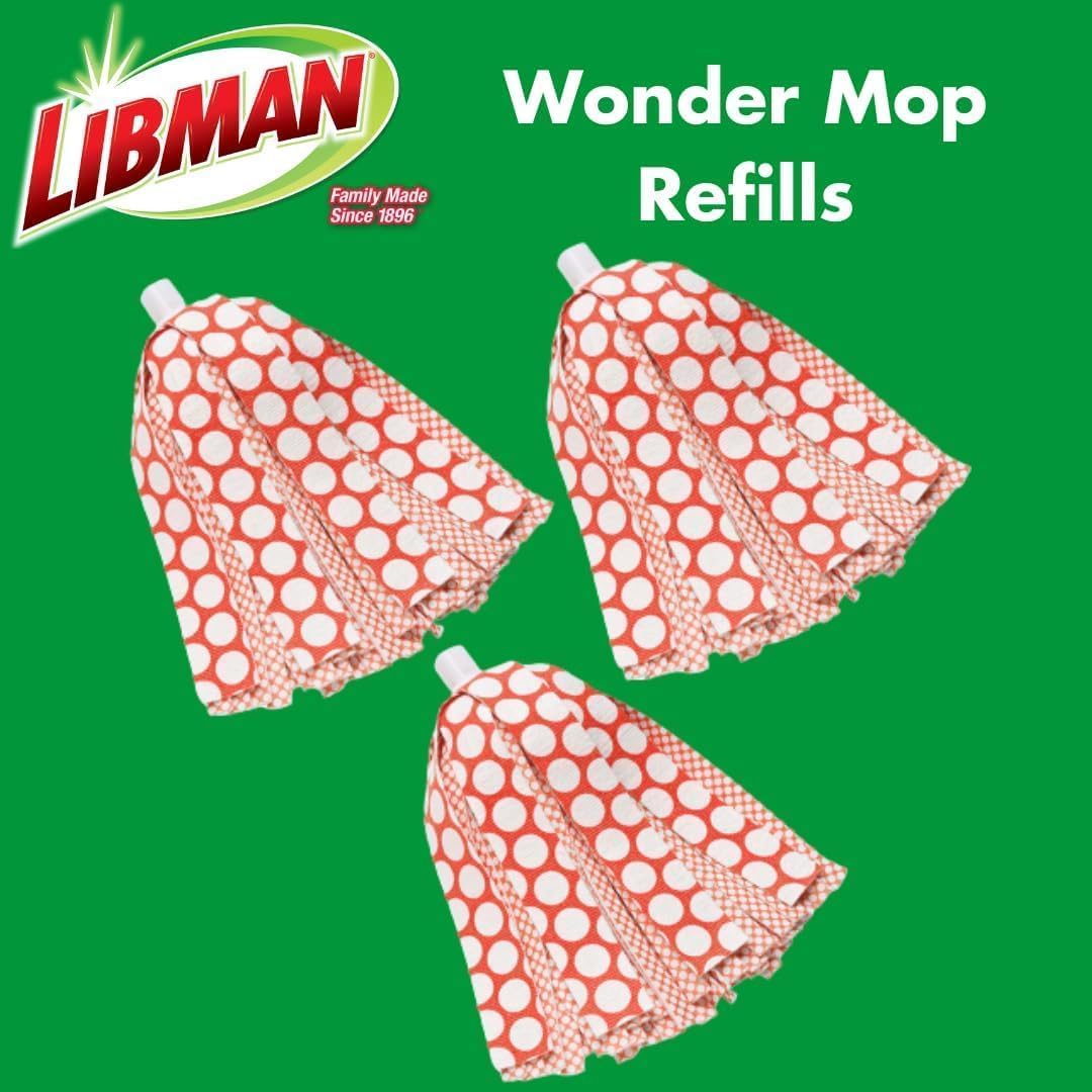Wonder Replacement Mop Head | Absorbent Microfiber | Auto-Wring Mop | Best Mop Replacement | Machine Washable | Multi-Surface Floor Mop | 3 Replacement Pads | Red and White