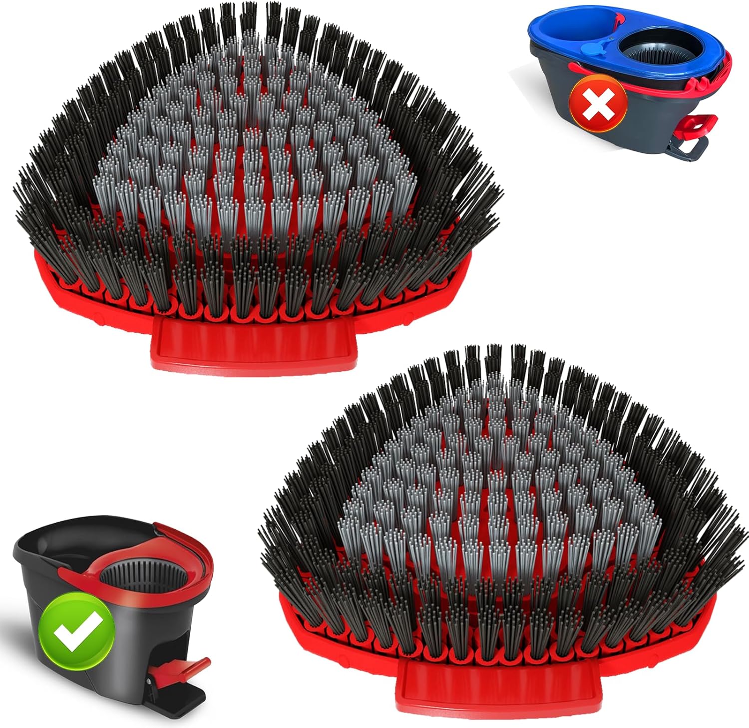 2-Piece Upgraded Frosted Brush Replacement Head Compatible with O Cedar EasyWring 1 Canister Spin Mop | Mop Replacement Brush Head Brush | Floor Cleaning Brush | More Layers of Bristles For Bathroom | Deck | Kitchen