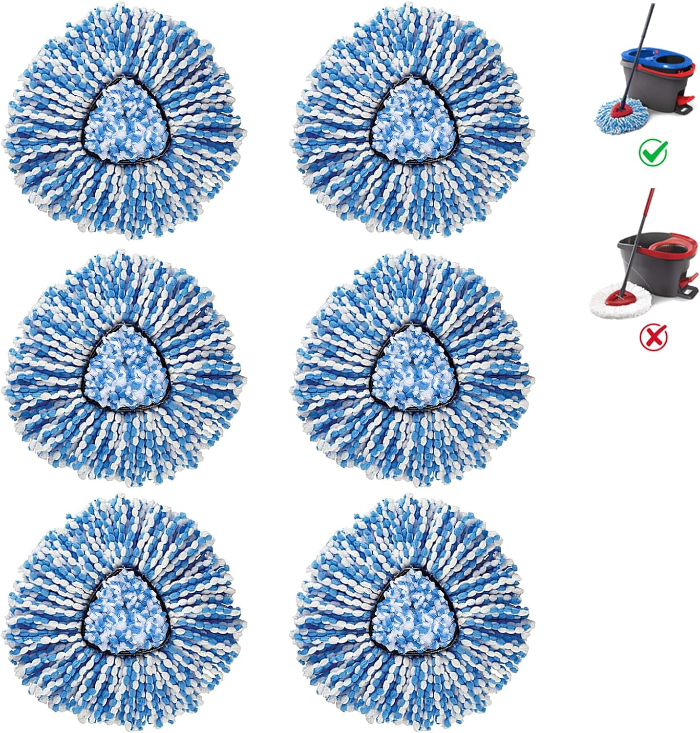 6-Piece Mop Head for O-Ceda RinseClean Spin Mop Replacement 2-Can System | cleans microfiber replacements only.