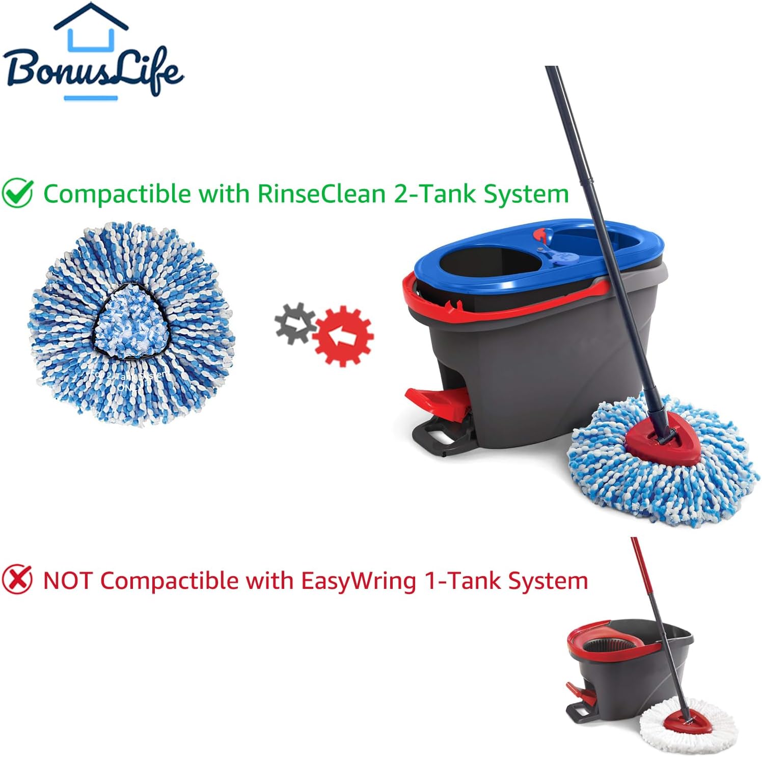 6-Piece Mop Head for O-Ceda RinseClean Spin Mop Replacement 2-Can System | cleans microfiber replacements only.