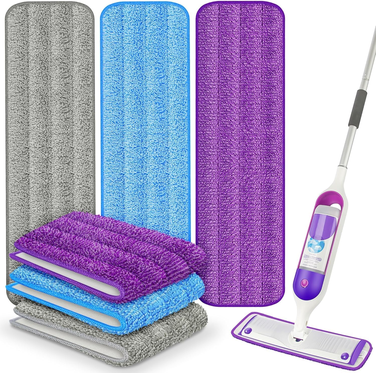 6-Pack Reusable Mop Pads | Compatible with PowerMop Power Mop Power Mop Refill Pad Wet Pad Refill Mop Pad Replacement Machine Washable Thickened Microfiber Mop Pad for Hardwood Floors