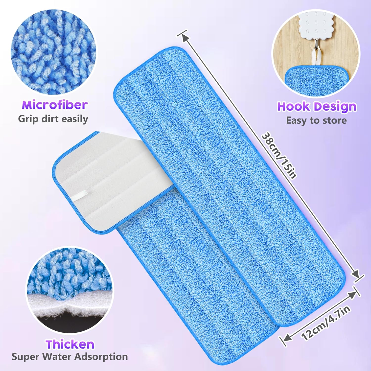 6-Pack Reusable Mop Pads | Compatible with PowerMop Power Mop Power Mop Refill Pad Wet Pad Refill Mop Pad Replacement Machine Washable Thickened Microfiber Mop Pad for Hardwood Floors