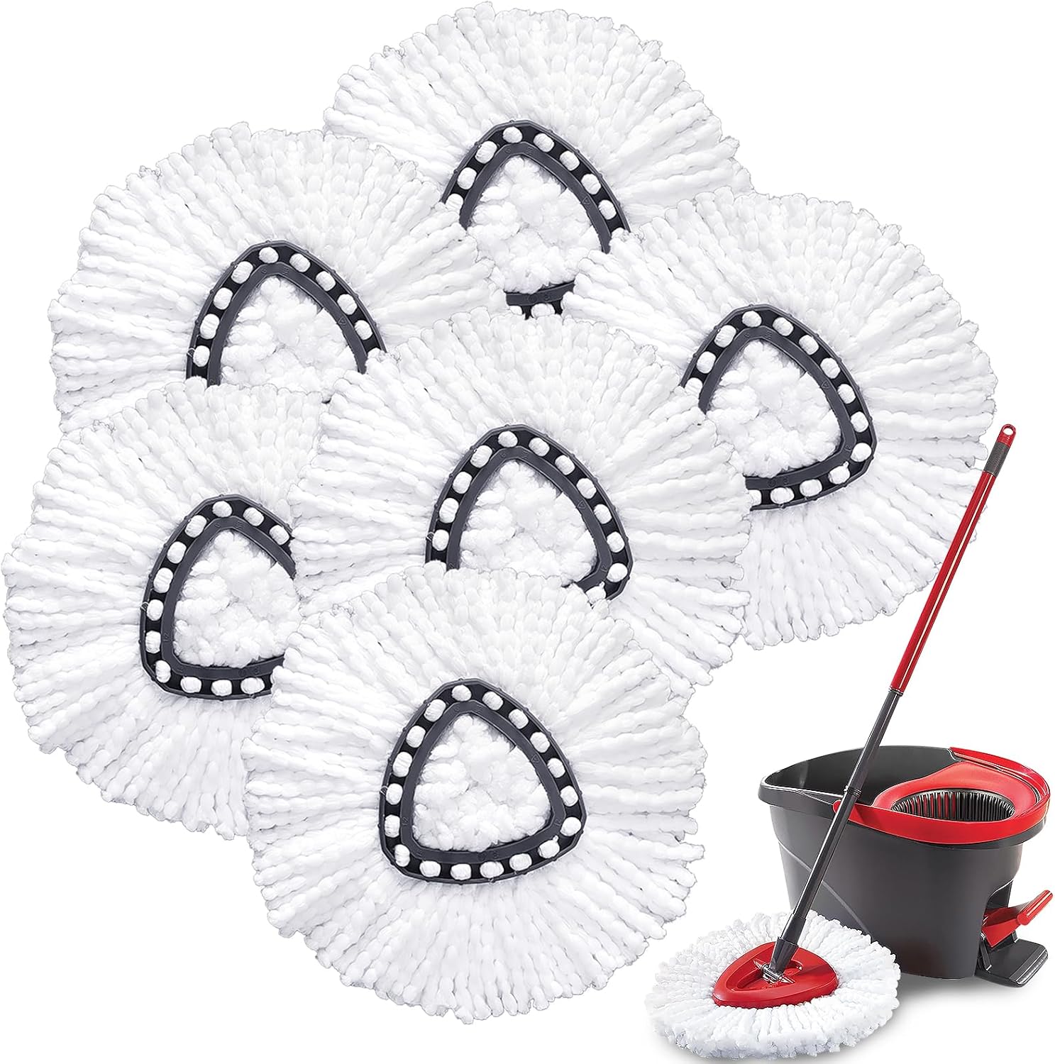 O Cedar Mop Replacement Heads:Mop Replacement Heads for easy wringing and spinning - Mop Replacement Heads Easy to clean Installation and Replacement Mop Heads Machine Washable (Pack of 6)