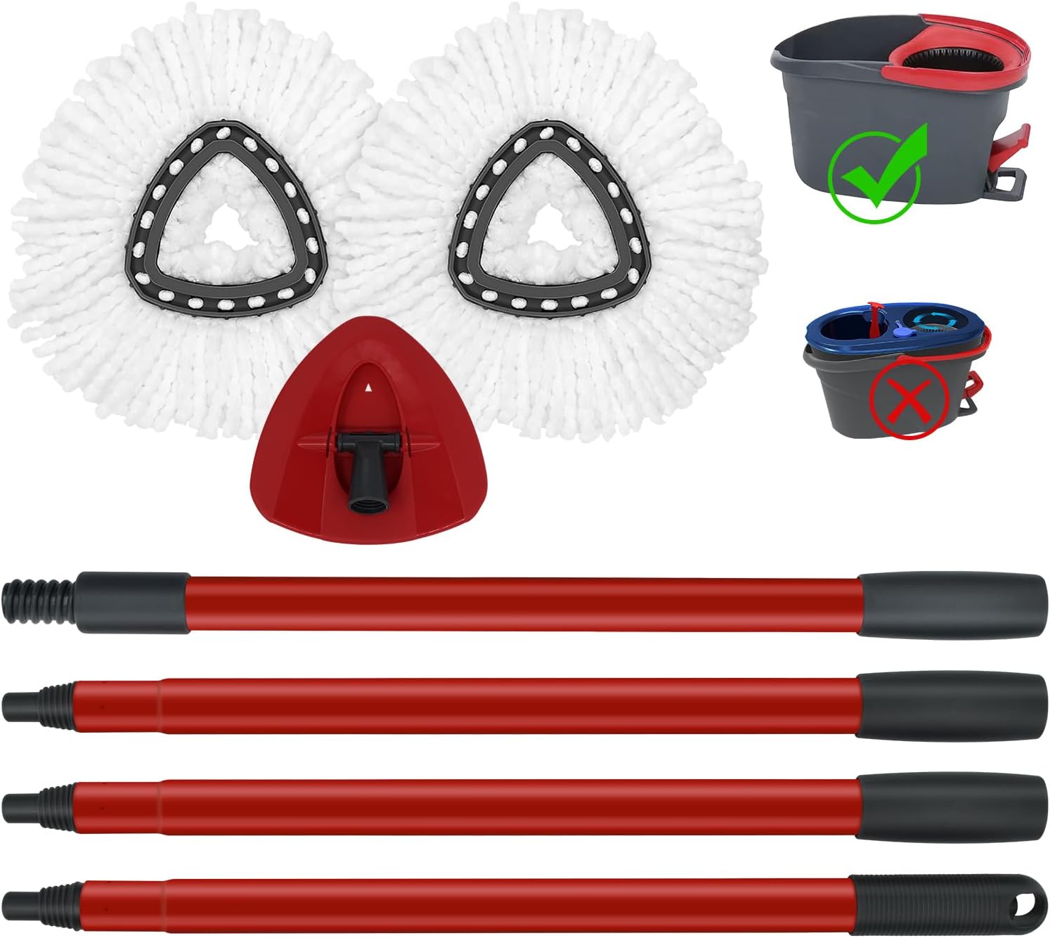 Mop Replacement Head Mop Handle and Mop Base Replacement for O Ceda EasyWring 1 Canister Spin Mop System | 2 Replacement Microfiber Mop Heads | 4 Sections of Iron Mop Handle 30-58 inches (Approx. 76.2-147.3 cm) and 1 Mop Head Cover Set (no ucket) )