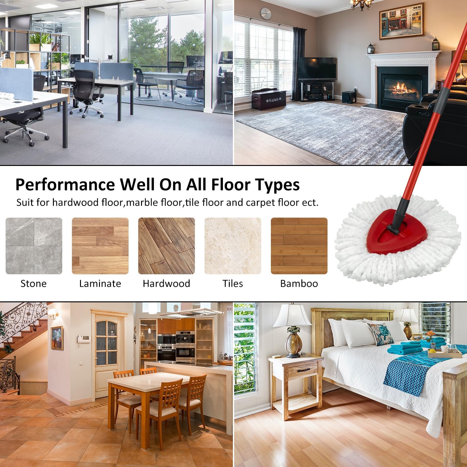 Mop Replacement Head Mop Handle and Mop Base Replacement for O Ceda EasyWring 1 Canister Spin Mop System | 2 Replacement Microfiber Mop Heads | 4 Sections of Iron Mop Handle 30-58 inches (Approx. 76.2-147.3 cm) and 1 Mop Head Cover Set (no ucket) )