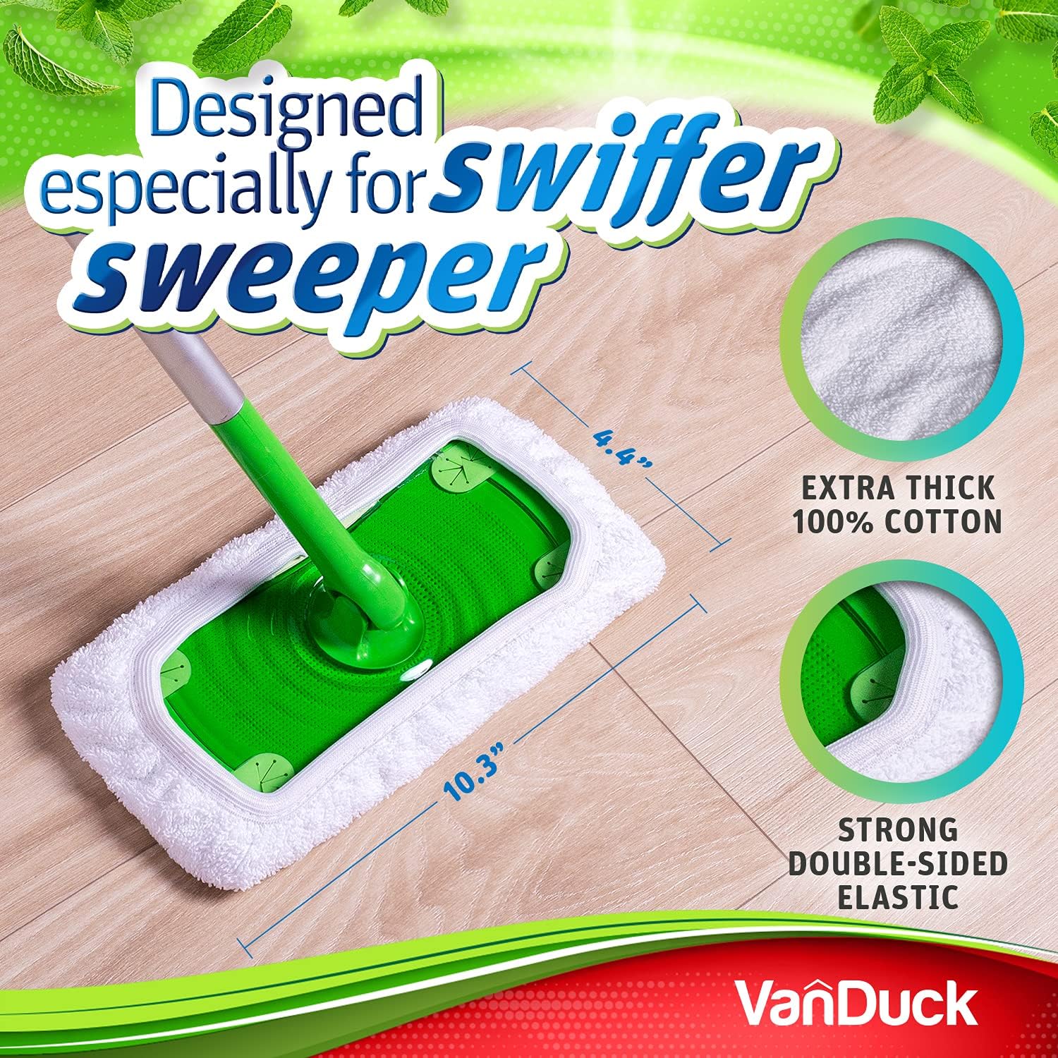 Reusable 100% Cotton Mop Pads Compatible with Sweeper (2-Pack) | Terry Cloth Mop Cover Washable for Wet Mopping and Floor Cleaning (Handle Not Included)