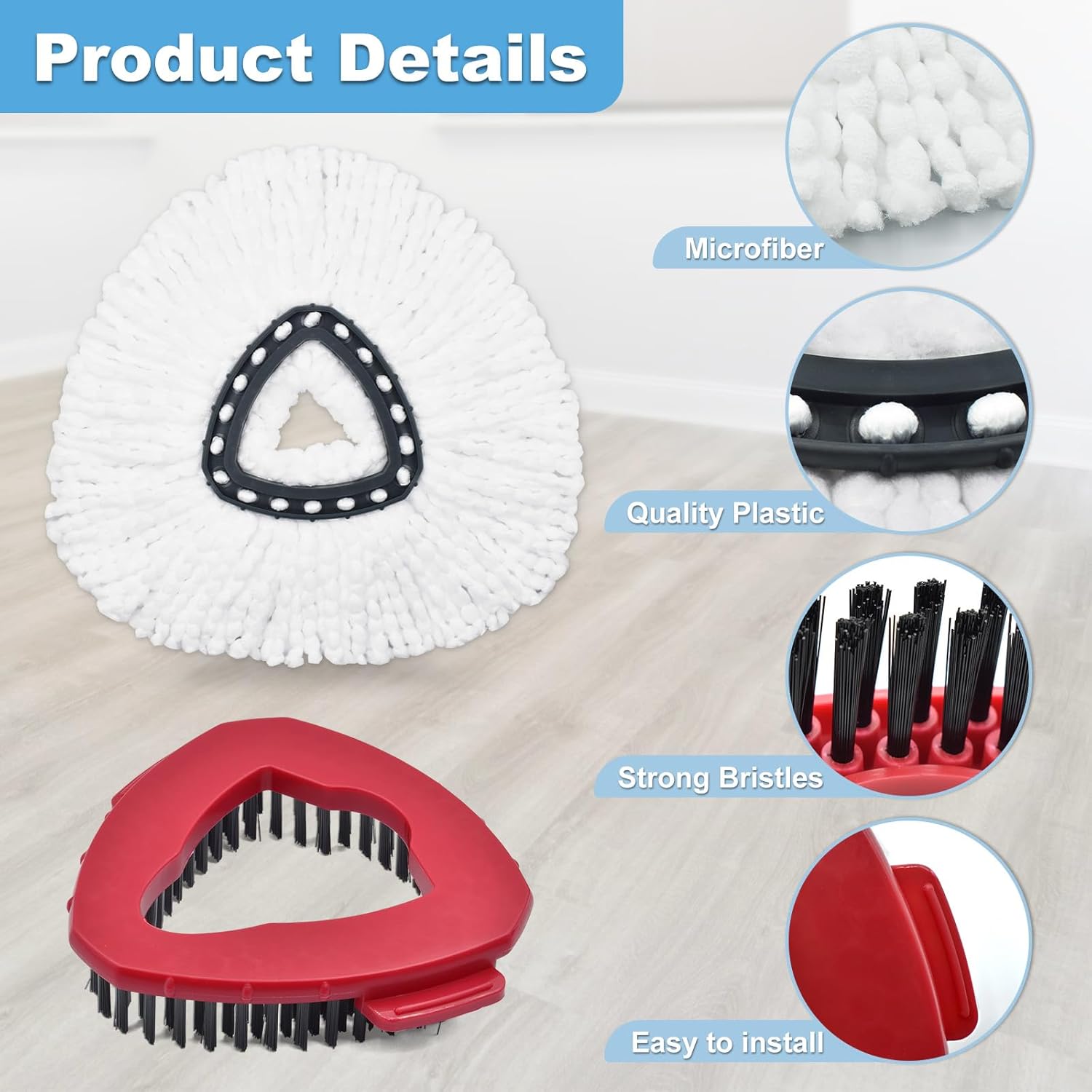 2 Piece Microfiber + 2 Piece Brush-head Spin Mop Refills