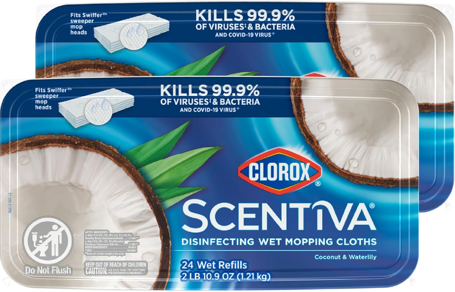Scentiva Sterilized Wet Mop Pads | Disposable Mop Heads | Coconut & Waterlily | 2 Pack | 24 Wet Refills Per Pack (Packaging May Vary)