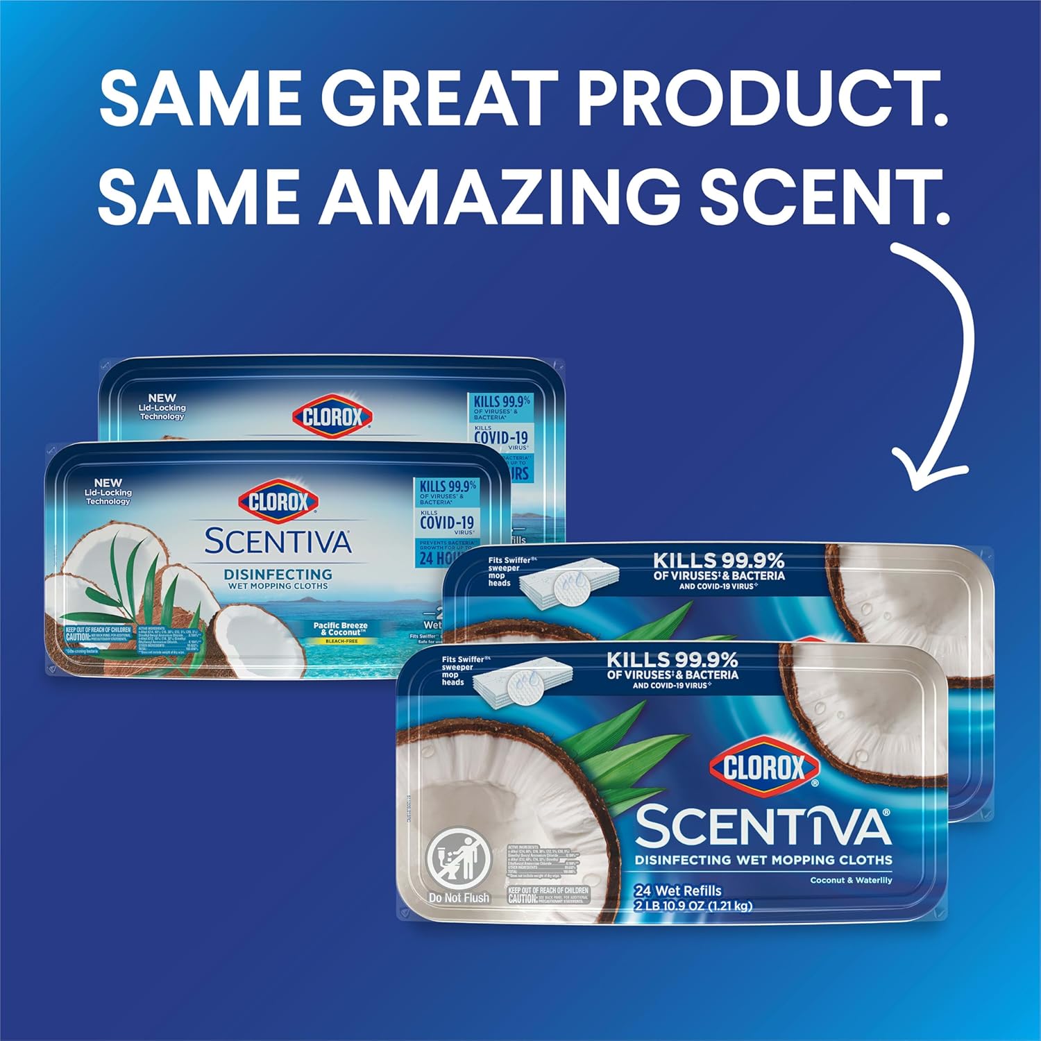 Scentiva Sterilized Wet Mop Pads | Disposable Mop Heads | Coconut & Waterlily | 2 Pack | 24 Wet Refills Per Pack (Packaging May Vary)