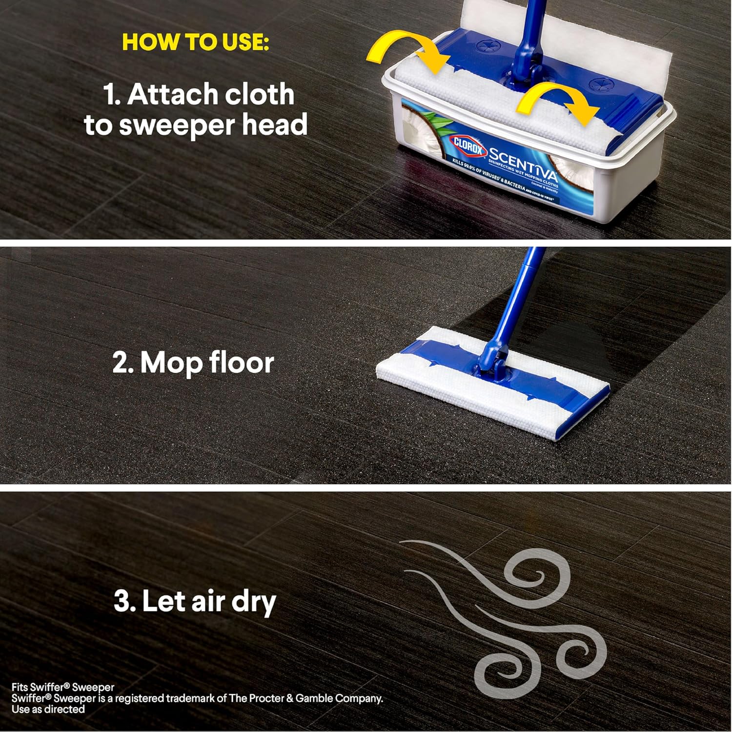 Scentiva Sterilized Wet Mop Pads | Disposable Mop Heads | Coconut & Waterlily | 2 Pack | 24 Wet Refills Per Pack (Packaging May Vary)