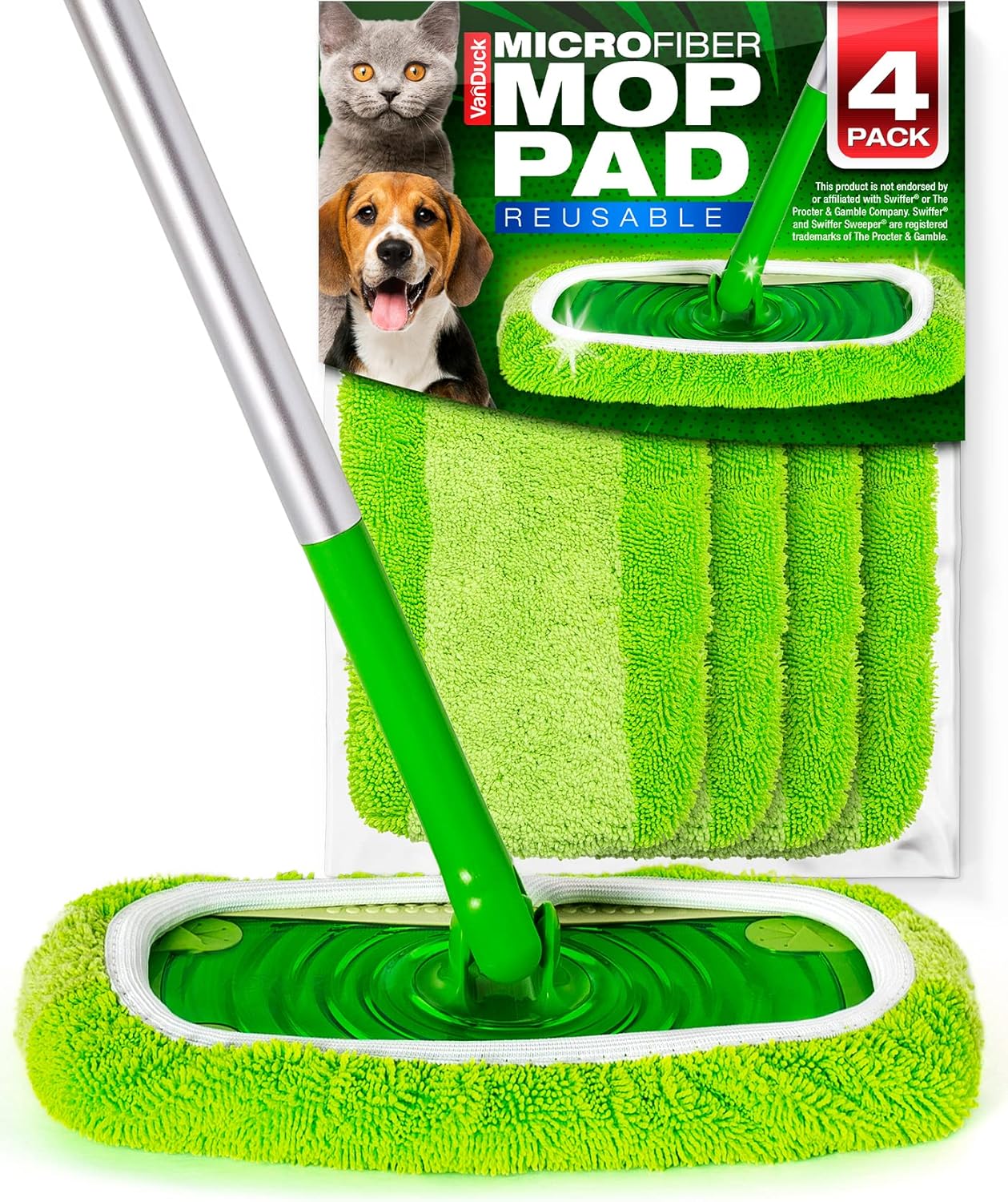 Reusable Mop Pads Compatible with Sweeper (4-Pack) - Washable Microfiber Mop Pads Wet & Dry - Multi-Purpose Floor Mopping and Cleaning Products