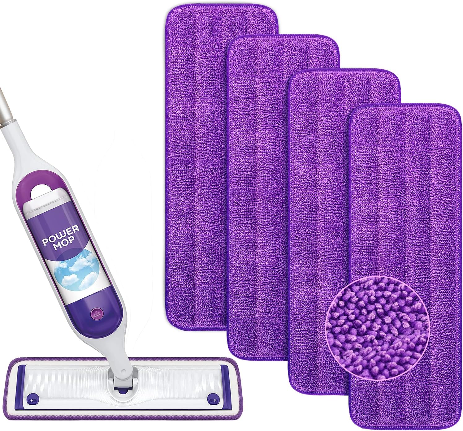 Yicotira Reusable Electric Mop Replacement Pads Compatible with PowerMop Mop - Electric Mop Replacement Pads - Washable Microfiber Pads for Multi-Surface Floor Cleaning | 4-Pack