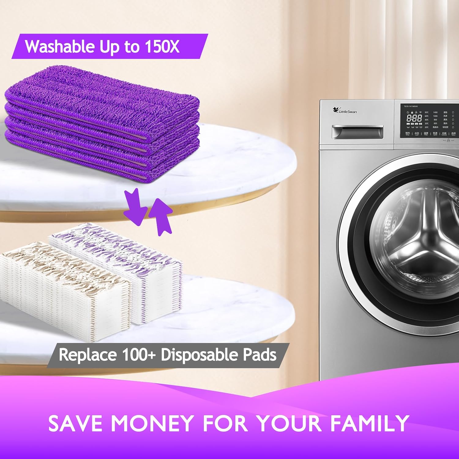 Yicotira Reusable Electric Mop Replacement Pads Compatible with PowerMop Mop - Electric Mop Replacement Pads - Washable Microfiber Pads for Multi-Surface Floor Cleaning | 4-Pack